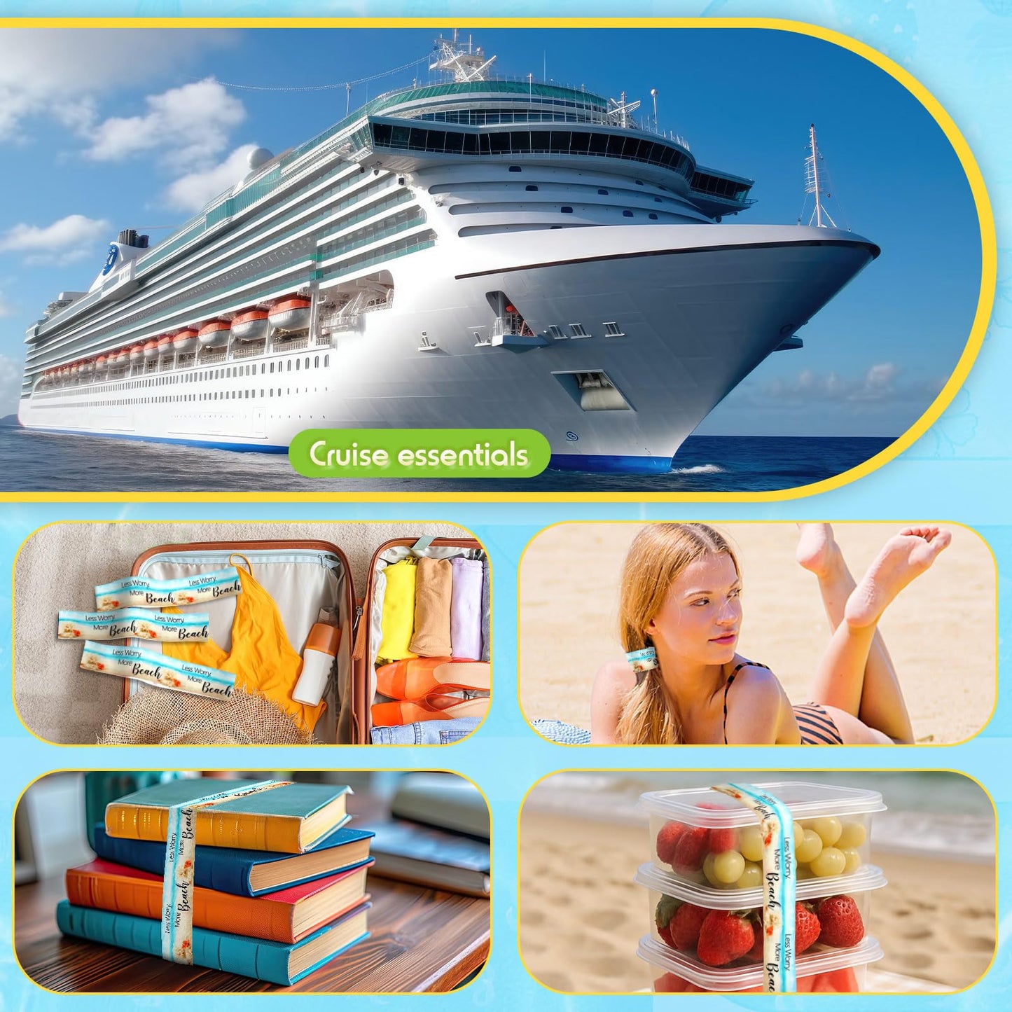 Boao 8 Pcs Large Towel Bands for Beach Chairs 15.75" x 1.97" Cruise Chairs Towel Bands Elastic Windproof Lounge Clips Strap Holder for Summer Pool Hawaiian Accessories Gifts (Beach)