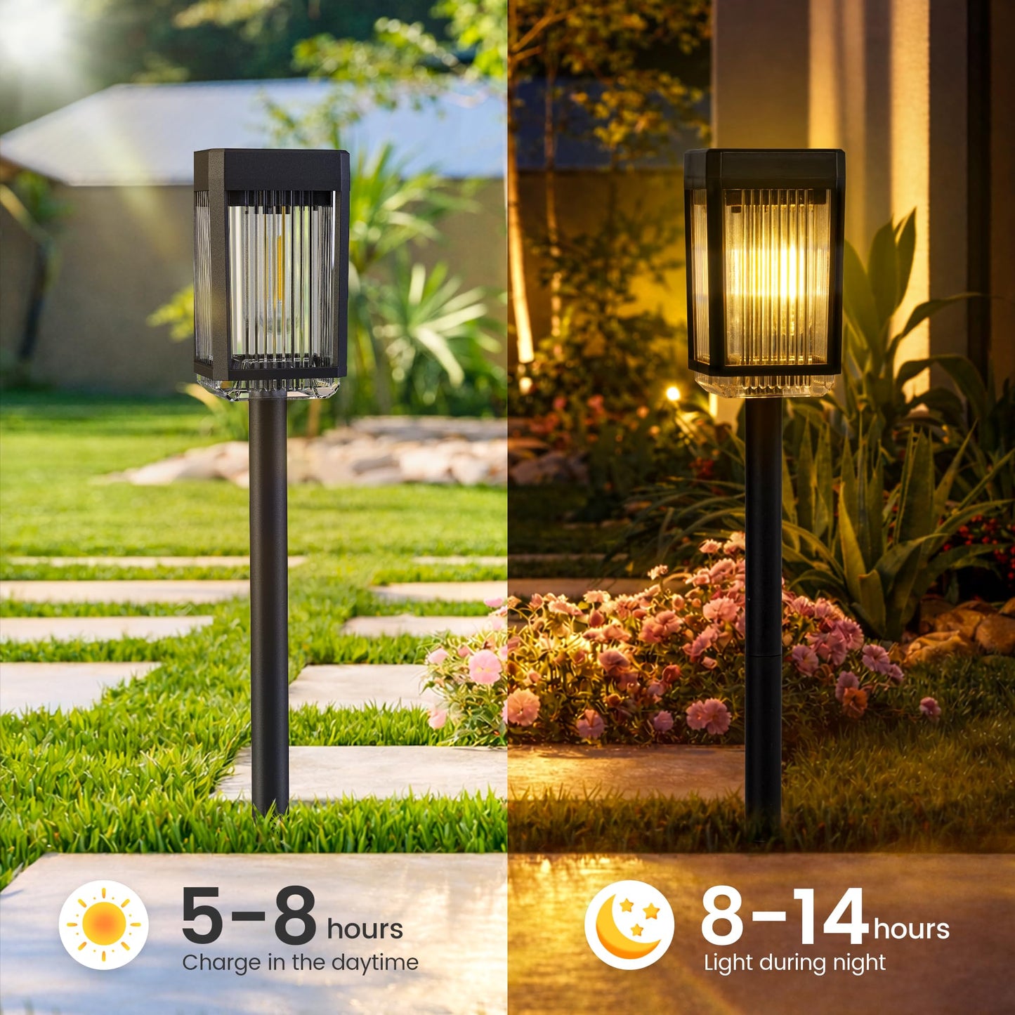 HMDecor Solar Pathway Lights, 8 Pack Solar Powered Garden Lights Waterproof IP65, 10-40 LM Auto On/Off Outdoor Light for Lawn Patio Walkway Driveway Decor Landscape Lighting (Warm White)