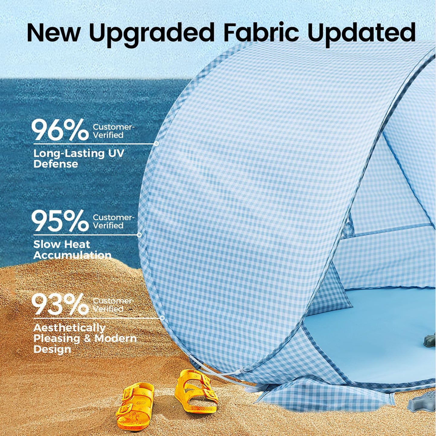 Tiny Land Baby Beach Tent – Pop Up Baby Tent with UV Protection, Portable Baby Beach Essentials, 35.4"x27.6"x31.5" Sun Shelter for Infants, Baby Summer Outdoor Use (Light Blue Gingham)