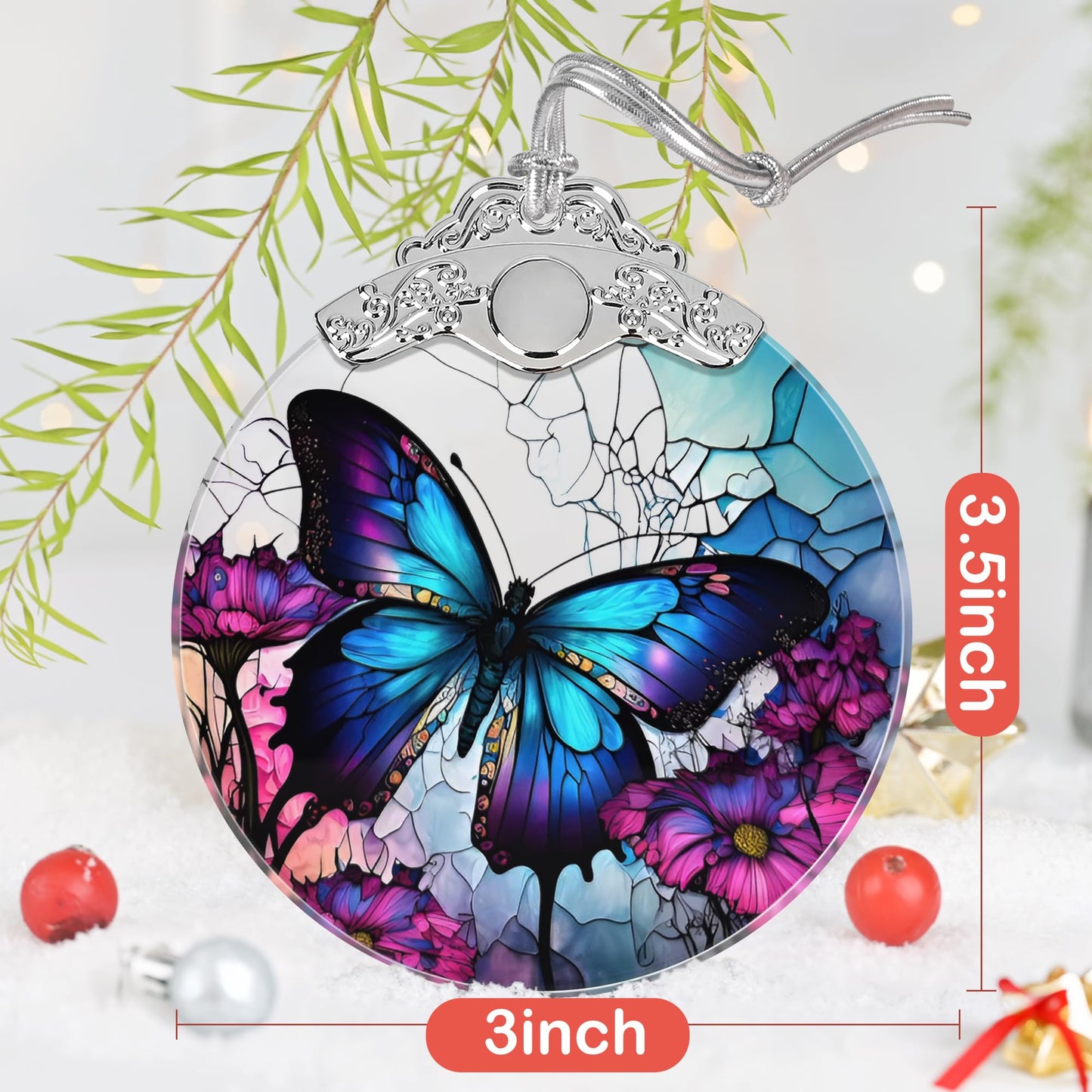 Stained Glass Ornament, Christmas Ornaments, Christmas Tree Decorations, Butterfly Christmas Decor, Butterfly Ornaments for Christmas Tree, Holiday Presents, Gift Exchange Ideas