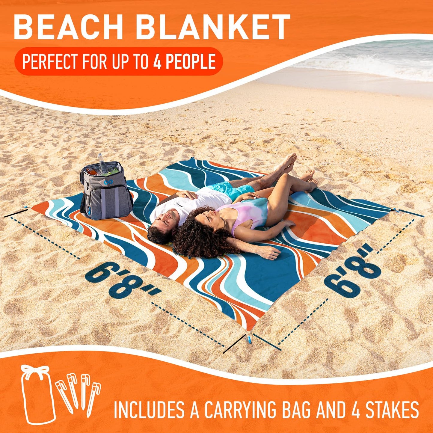 Everlasting Comfort Large Beach Blanket Waterproof & Sandproof - 80" x 80"/ 6.7ft x 6.7ft - Lightweight Picnic Mat, Camping Necessities for 4 People - Accessories for Outdoor Festivals - Orange