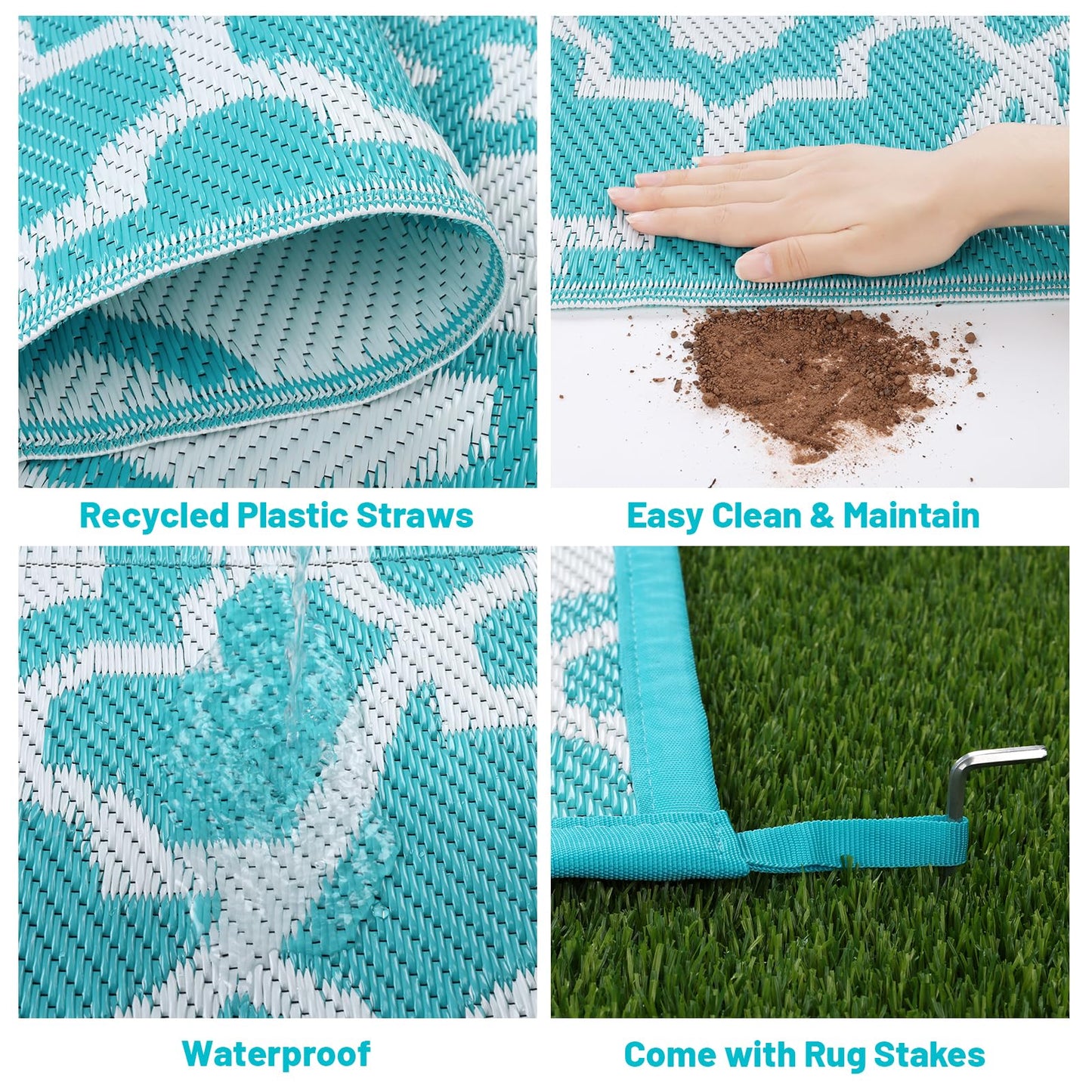 HEBE Outdoor Rug Waterproof 8x10, Plastic Straw Rug Camping Rug, Reversible Outdoor Patio Rugs RV Mat Clearance, Indoor Outside Floor Carpet for Porch,Deck,Camper,Balcony,Backyard