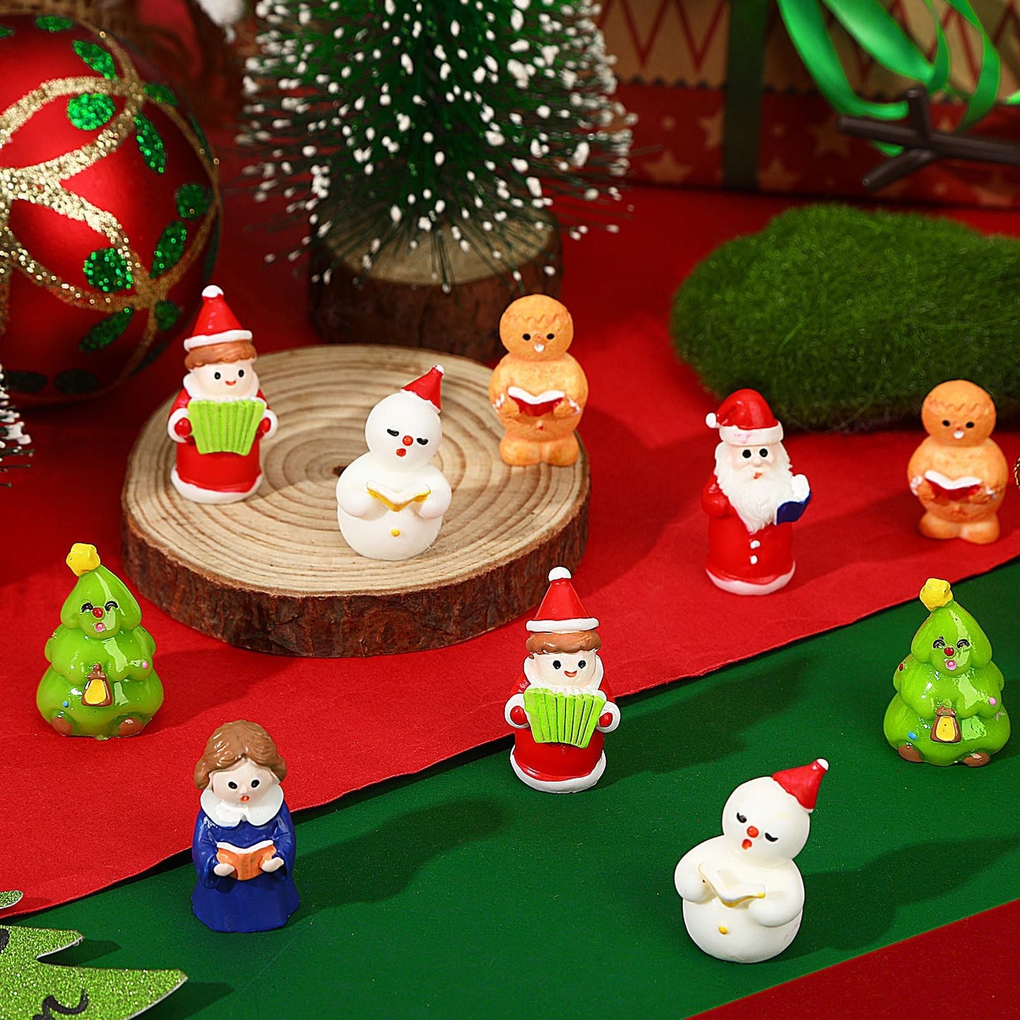 DTOFOOT 16 Pcs Mini Christmas Figurines for Snow Globes,Christmas Tiny Resin Carolers Snowman Gingerbread Man Figurines for Village Garden Table Plant Pot Decor