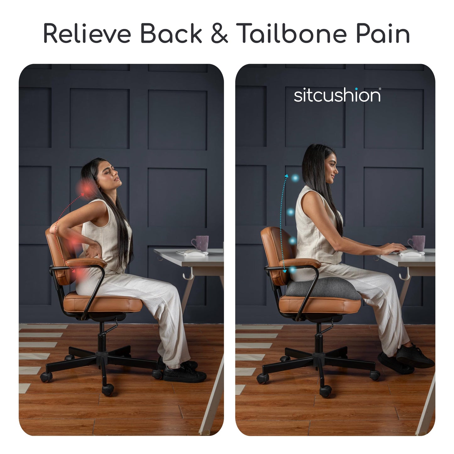 Extra Large Office Chair Cushion for Sciatica Pain Relief, Memory Foam Seat Cushion for Car Seat Pad, Orthopedic Pillow. Computer Chair Cushion for Tailbone Pain Relief All Day Comfort(Gray)