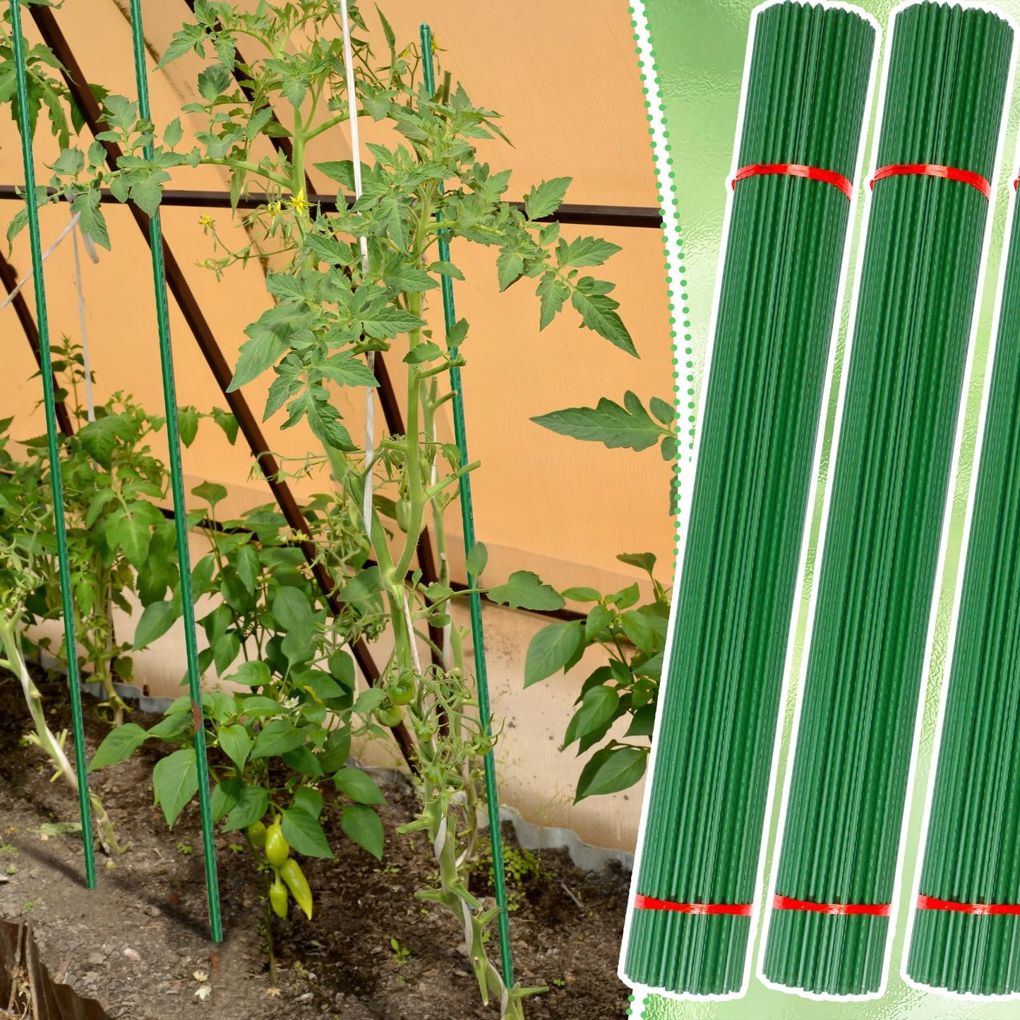 SiliFine Garden Stakes Plant Stakes Tomato Stake Plant Support Garden Stick Bulk Fence Steel Stick Support for Growing Climbing Gardening Fences Poles(200 Pcs,11mm X 5 ft)
