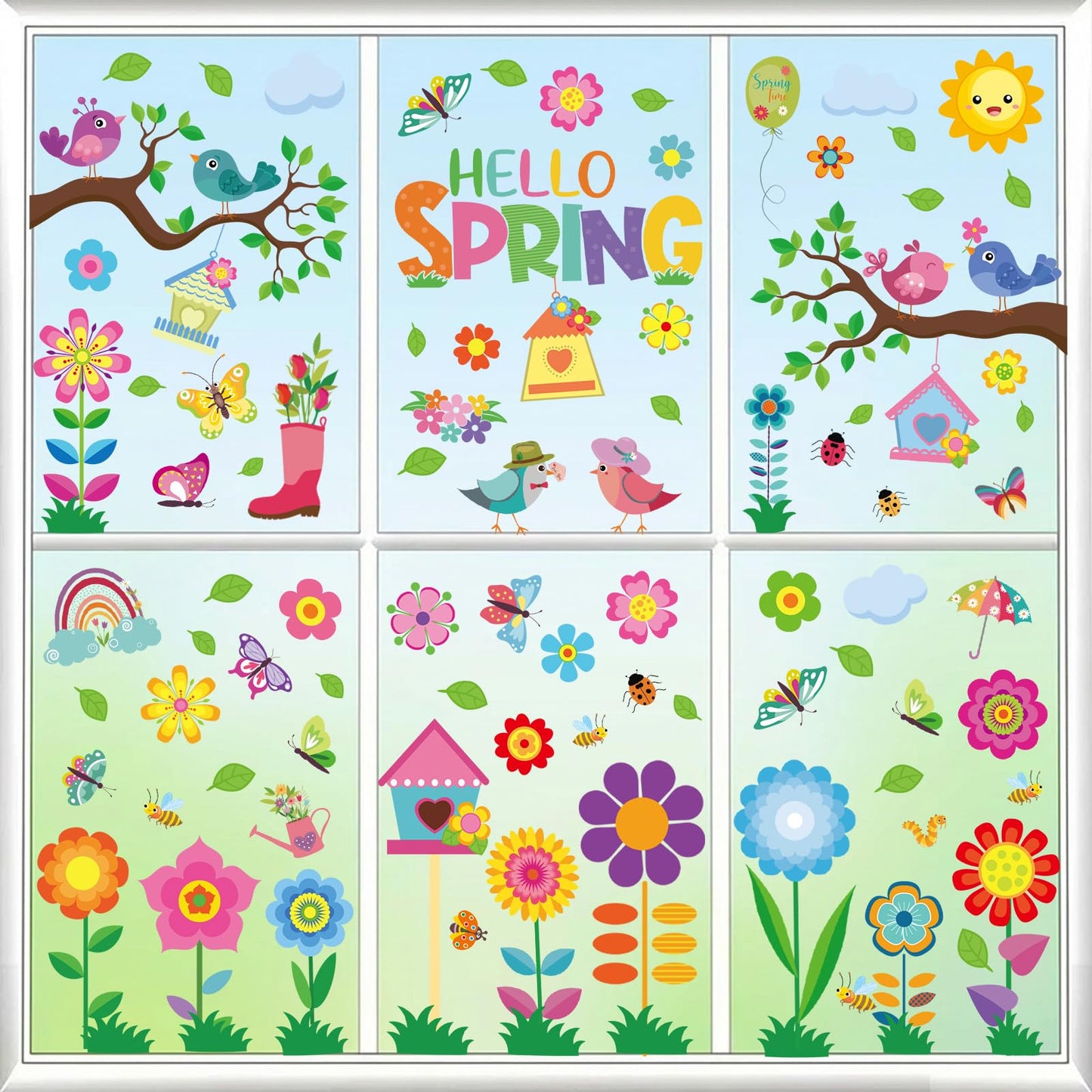 9 Sheets Spring Window Clings for Glass Windows, Spring Decor Window Stickers for Kids, Summer Easter Decals Decorations for Home, Office, Classroom Glass Doors