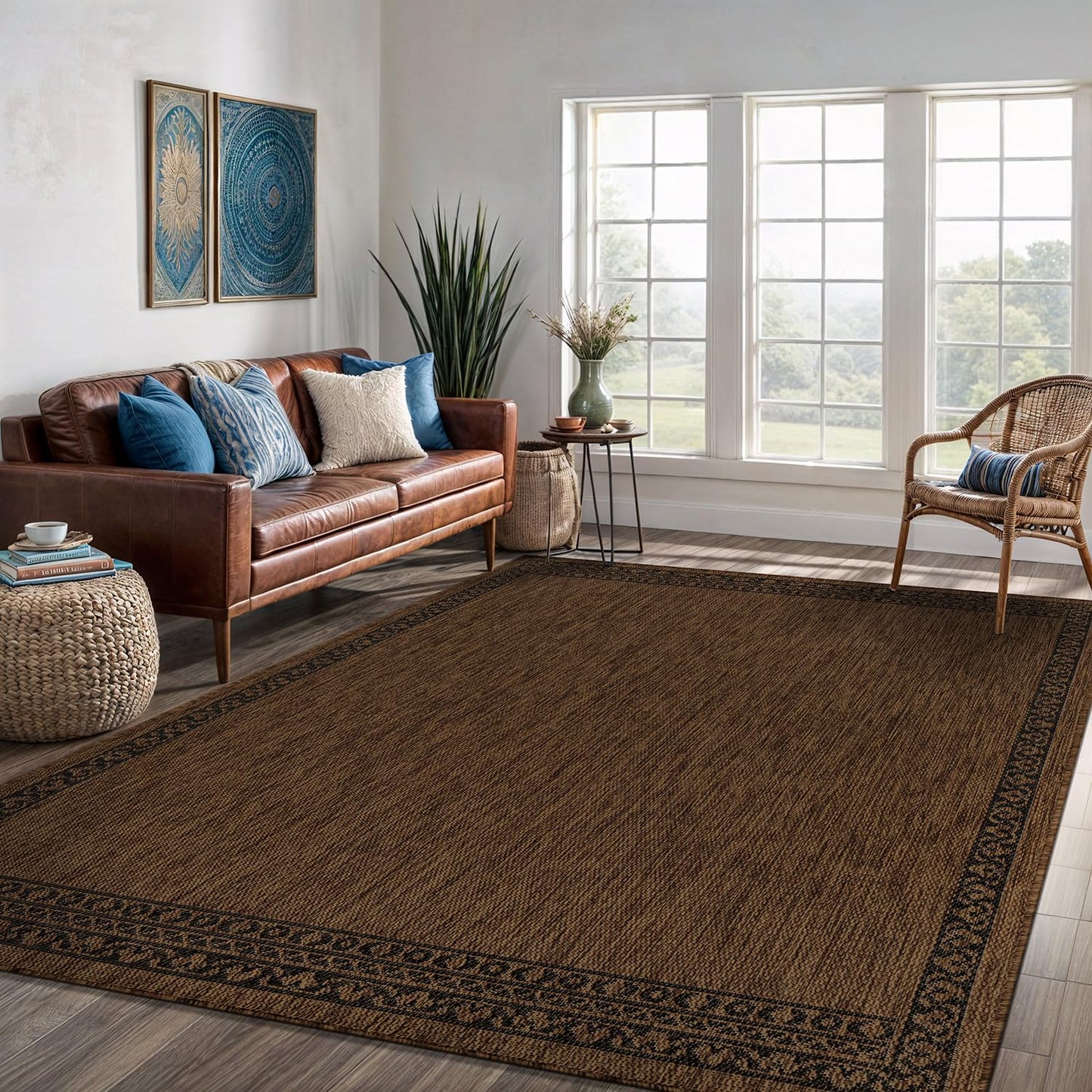 Washable Outdoor Rug 6x9 Modern Area Rugs Outdoor Carpets Bordered Pattern Non Shedding Waterproof Easy Clean Patio Deck Porch Living Room Bedroom Garden RV (6 X 9 Gold)