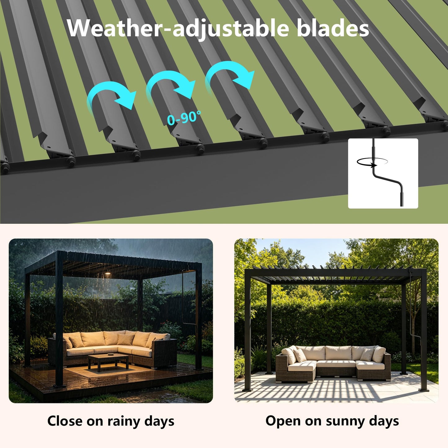 Orithm Louvered Pergola 10x12 FT, Aluminum Outdoor Pergola with 0°-90° Adjustable Hardtop Roof, Heavy Duty Metal Pergola for Patios, Deck and Backyard, Anti-Rust & Concealed Drainage, Charcoal Gray