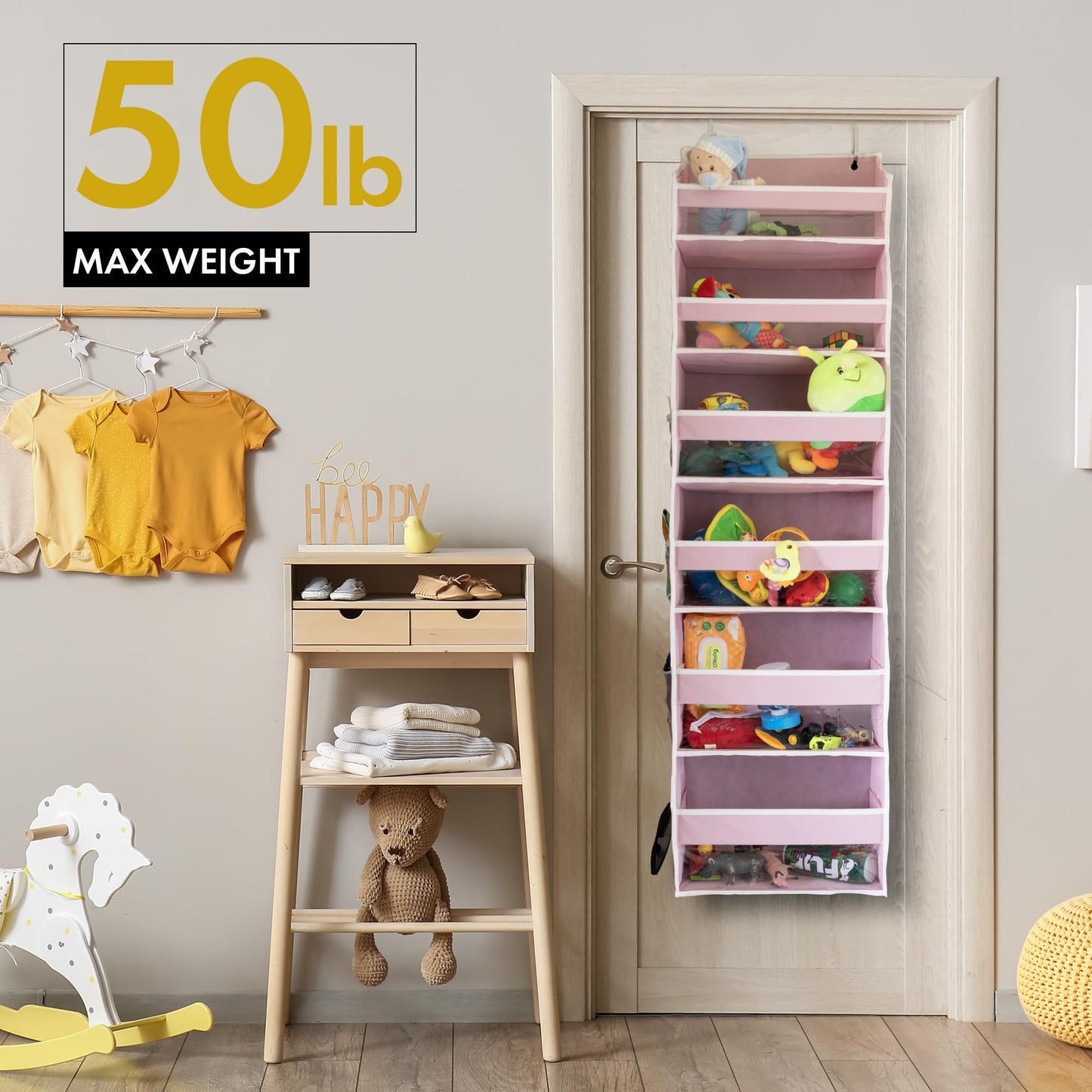 HOMELUX THEORY UPGRADED 6 Tiers Over The Door Organizer Hanging - 100D EXTRA THICK & 50lbs HUGE CAPACITY, 12 Side Mesh Pockets Over The Door Shoe Organizer, Hanging Closet Organizer (Ivory, 1pc)