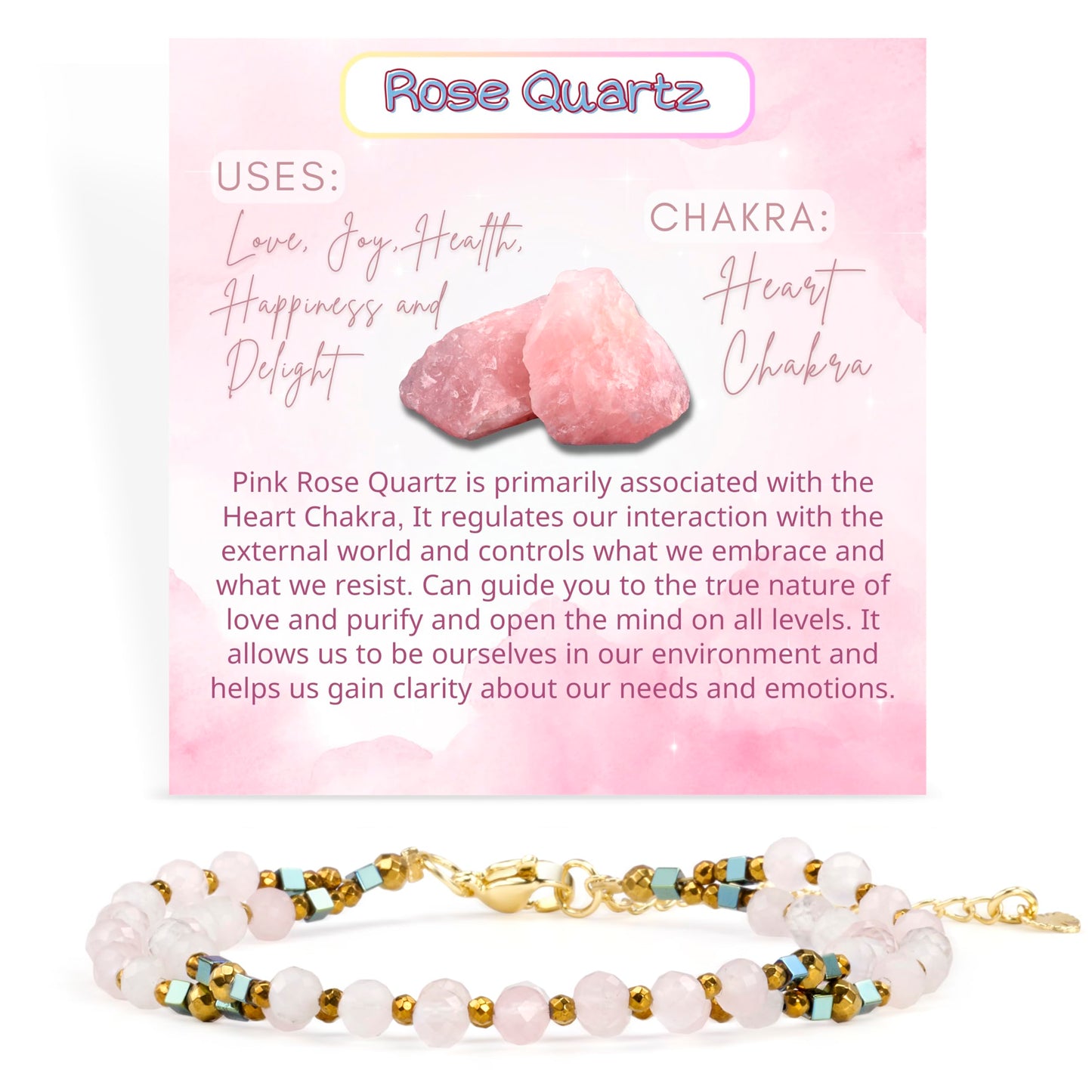 Farfume Rose Quartz - Love - Crystal Beaded Bracelets, Chakra 4mm Natural Stone Beads Bracelets, Gemstone Spiritual Jewelry Gifts for Mother's Day