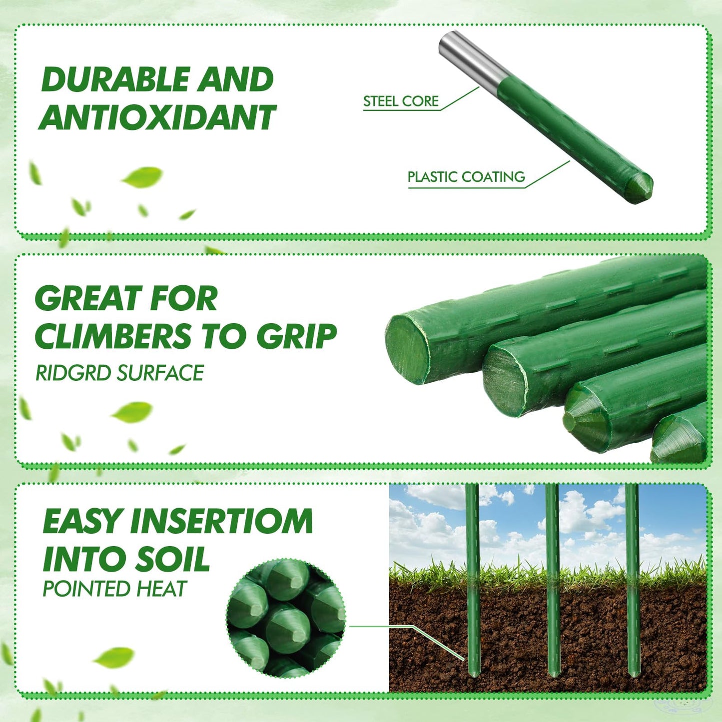 SiliFine Garden Stakes Plant Stakes Tomato Stake Plant Support Garden Stick Bulk Fence Steel Stick Support for Growing Climbing Gardening Fences Poles(200 Pcs,11mm X 5 ft)