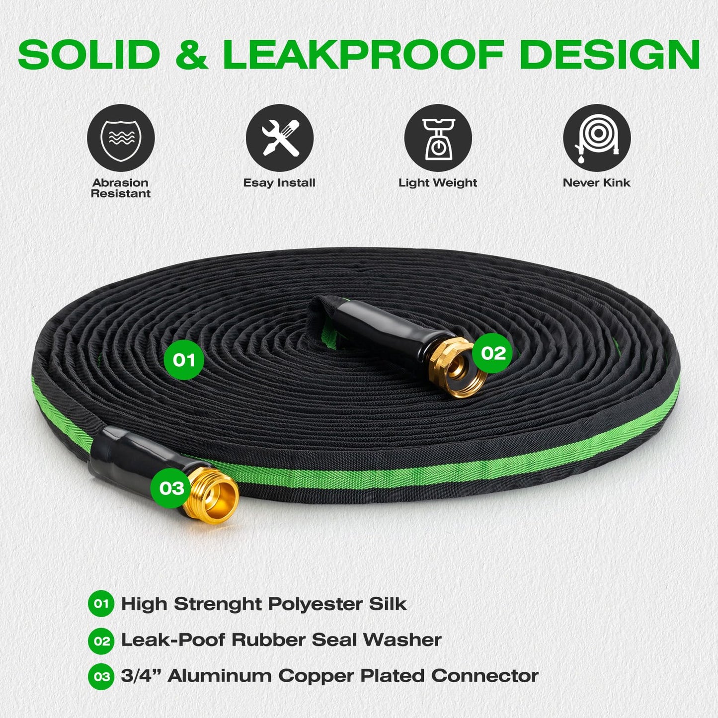 HODUP 100FT Lightweight Super Flexible Garden Hose - Kink-Free, Non-Expanding, Easy Storage for Yard Lawn Outdoor Use (Black-Green)