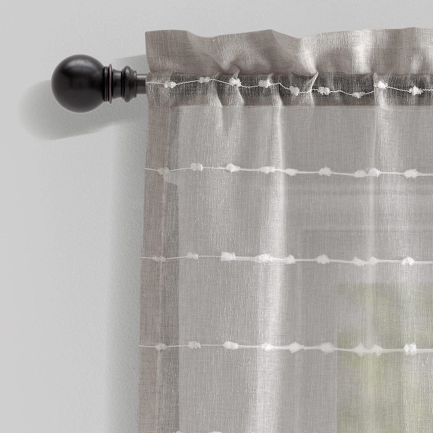 Lush Decor Farmhouse Textured Sheer Window Curtain Valance, 52"W x18"L, Gray