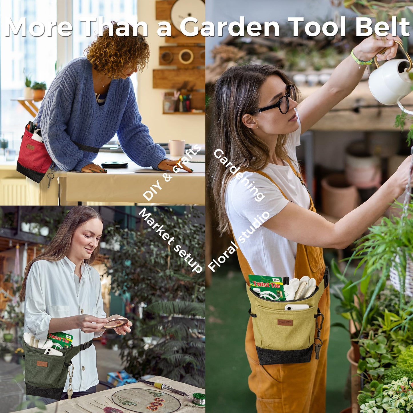 Garden Tool Belt for Women & Men, Lemon Lime Denim Garden Apron with Structured Opening, 2 Large Pockets + 2 Inner Pockets, Wide Belt Tool Pouch for Gardening, Florist & Craft