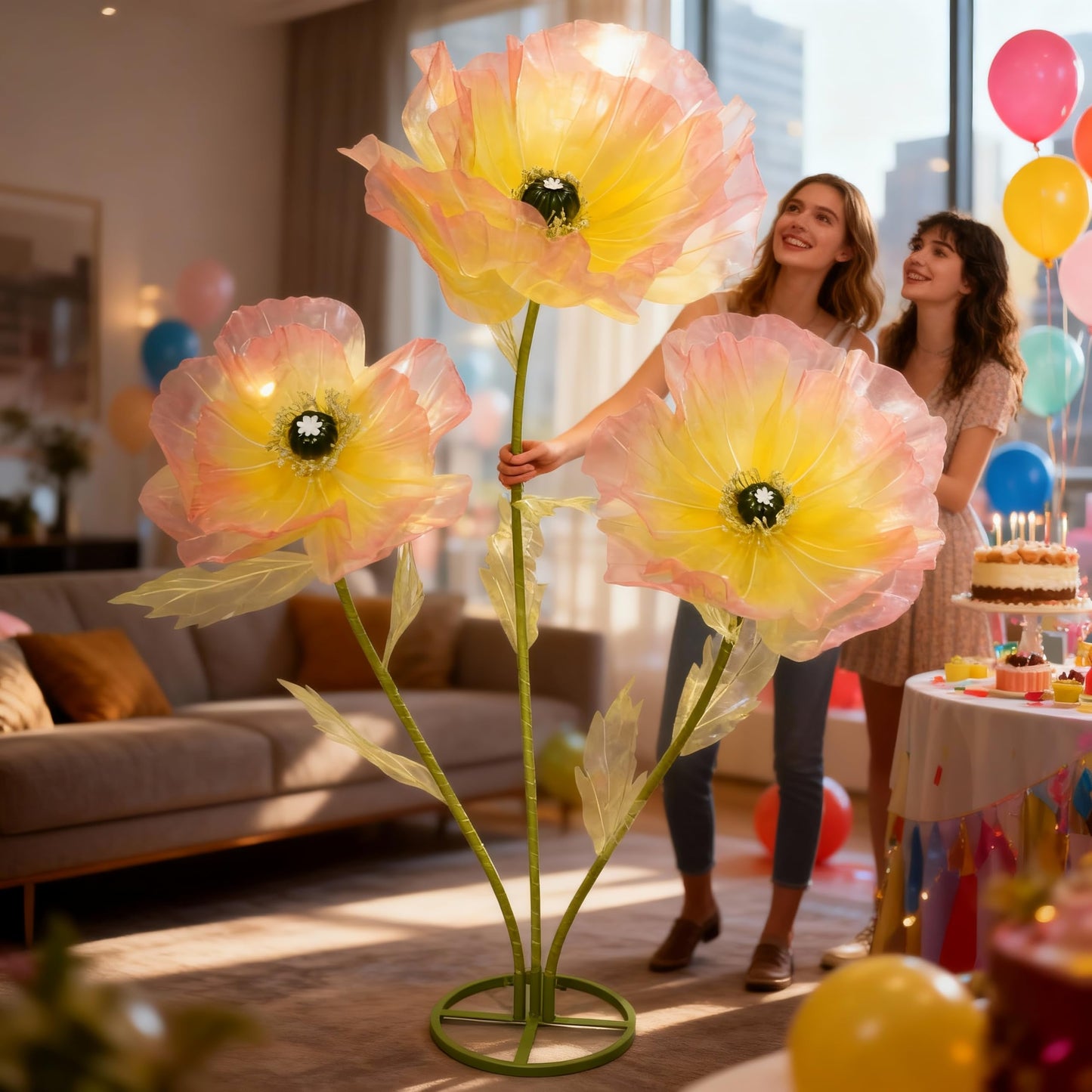 IRNCLD Silk Artificial Flowers, Tall Decorative Faux Stems for Home Decor, Wedding Centerpieces, Living Room Styling,Event Decorations (Yellow-Pink)