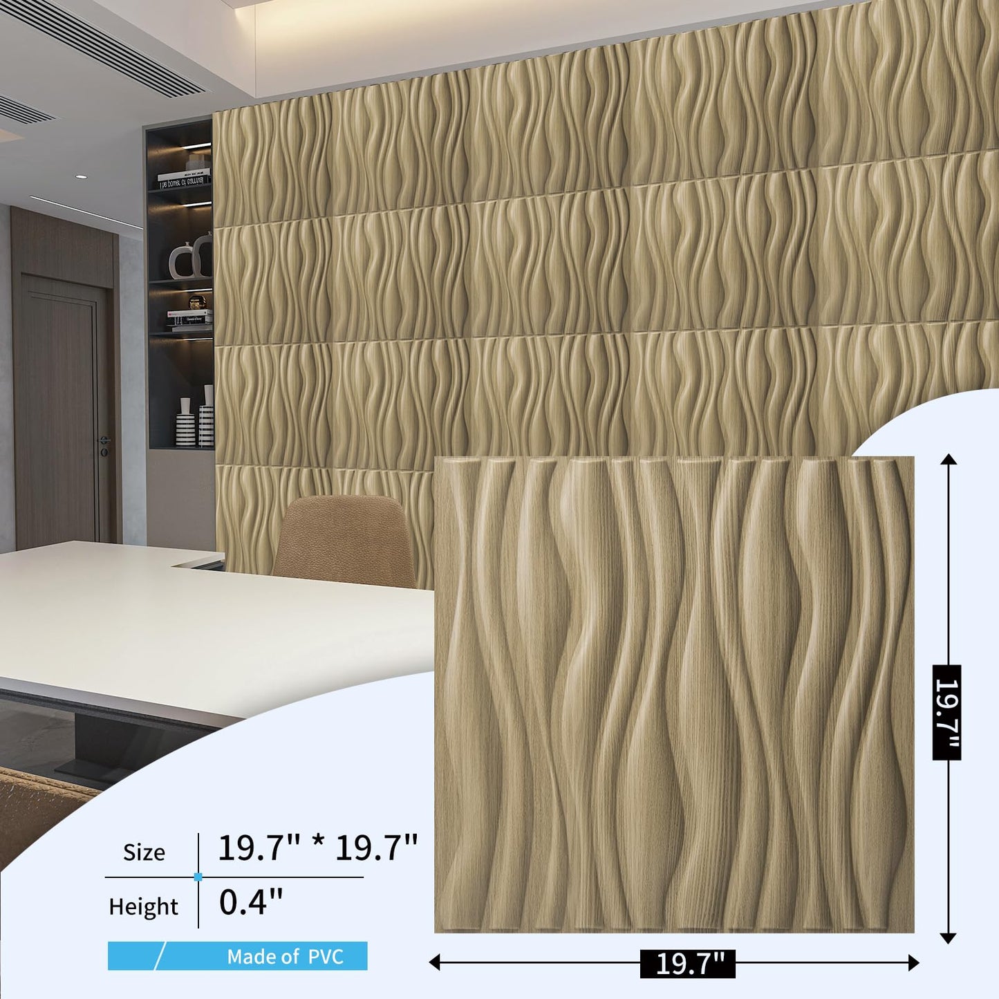 Art3d PVC Wave Board Textured 3D Wall Panels for Interior Wall Decor, Living Room, Bedroom, Office, Walnut, 19.7" x 19.7" (12 Pack)