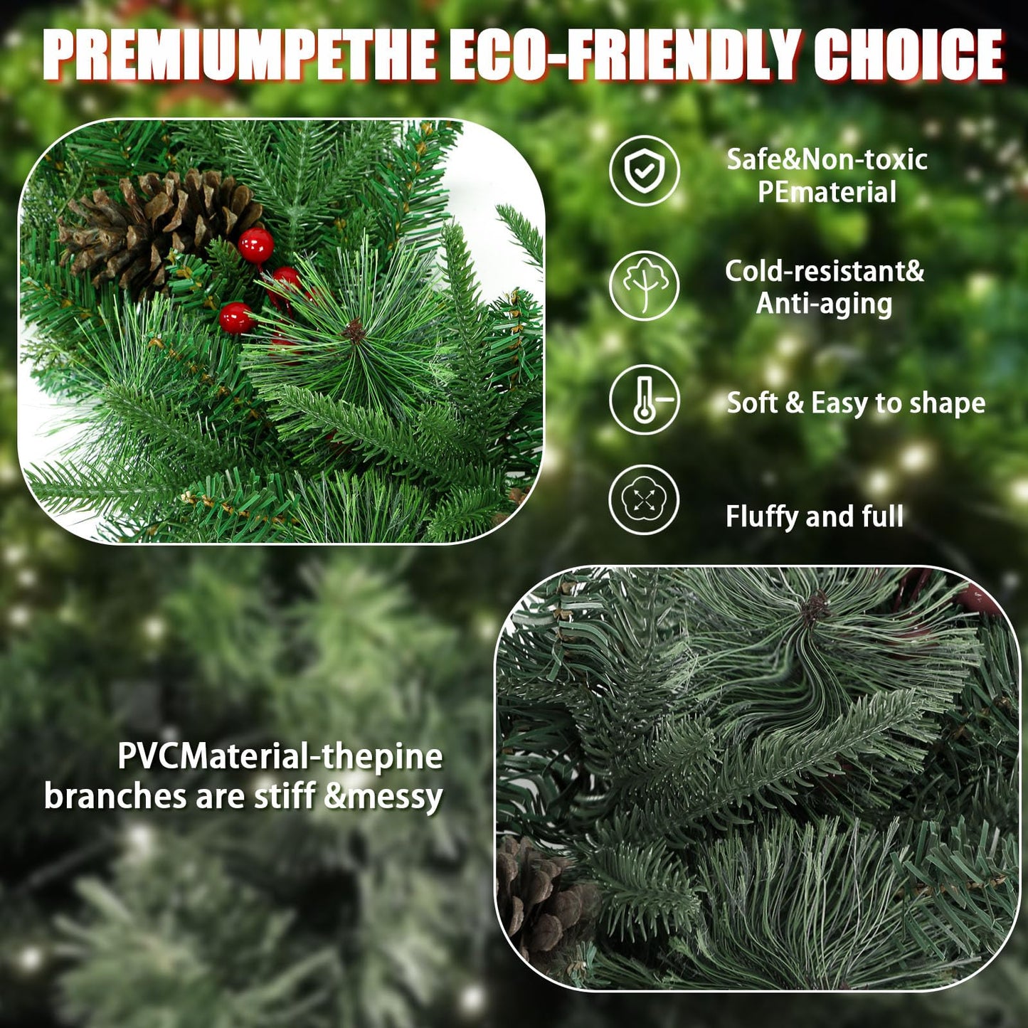 Remote Control 36" Pre-Lit Artificial Christmas Wreath, Norwood Fir Carolina Pine with Crestwood Spruce Pine Cones and Berry Clusters Warm White 75 LED Lights Christmas Decor in/Outdoor Holiday Decor