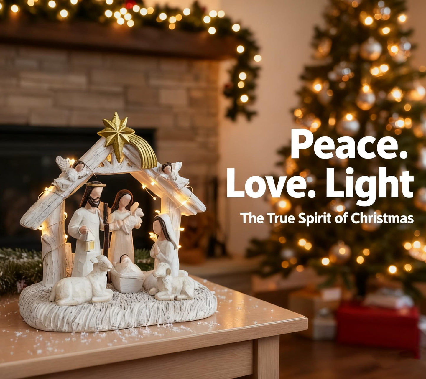 WANCHIY Nativity Set Indoor– Nativity Scene with Manger, Christmas Nativity Sets & Figures with LED Lights, Christmas Decorations Indoor for Home Display