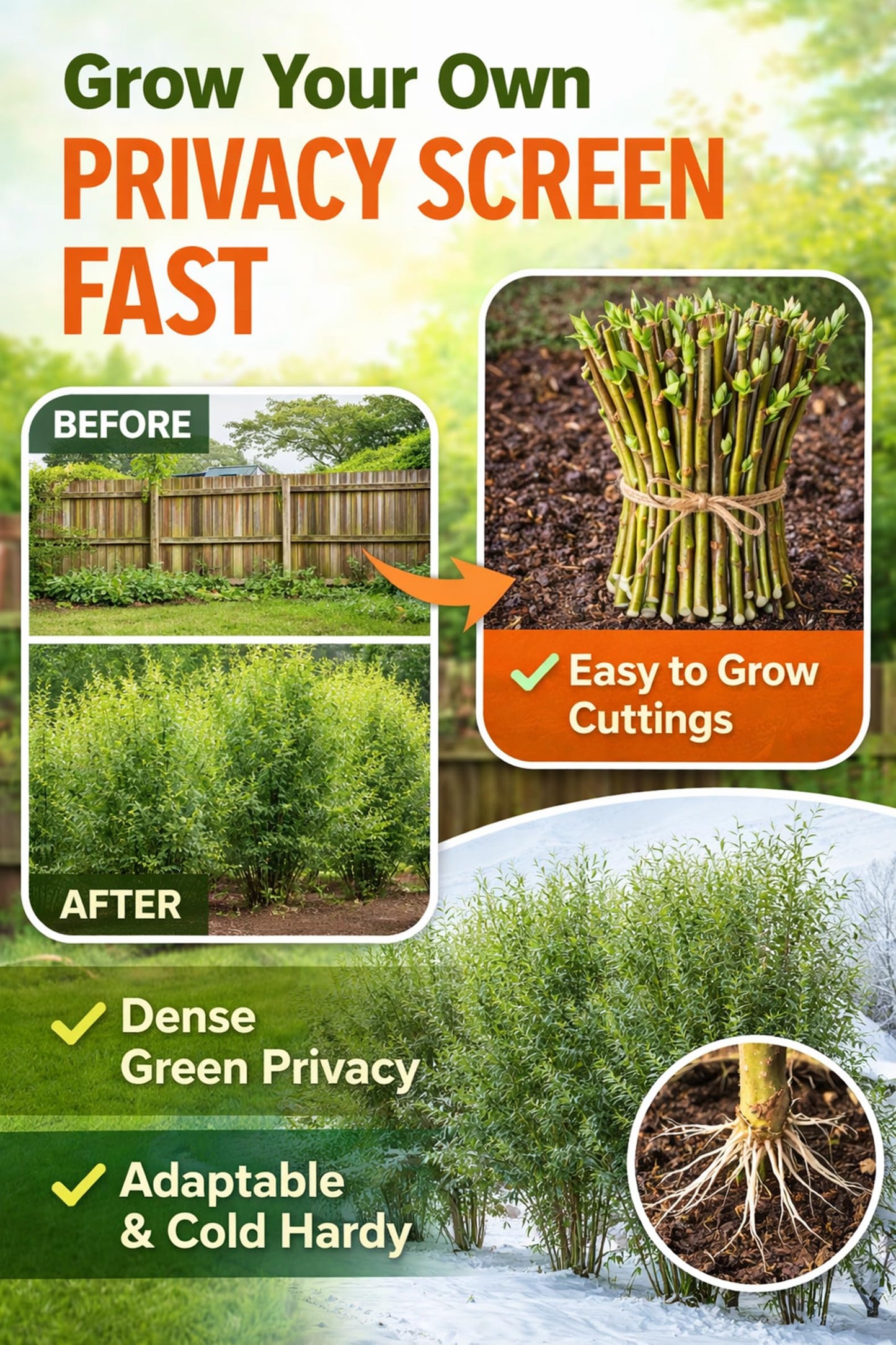 Hybrid Willow Tree Cuttings – Fast Growing Privacy & Shade Trees – Easy to Root Live Cuttings – Cold Hardy, High Yield Trees for Screens & Windbreak (5 Cuttings)