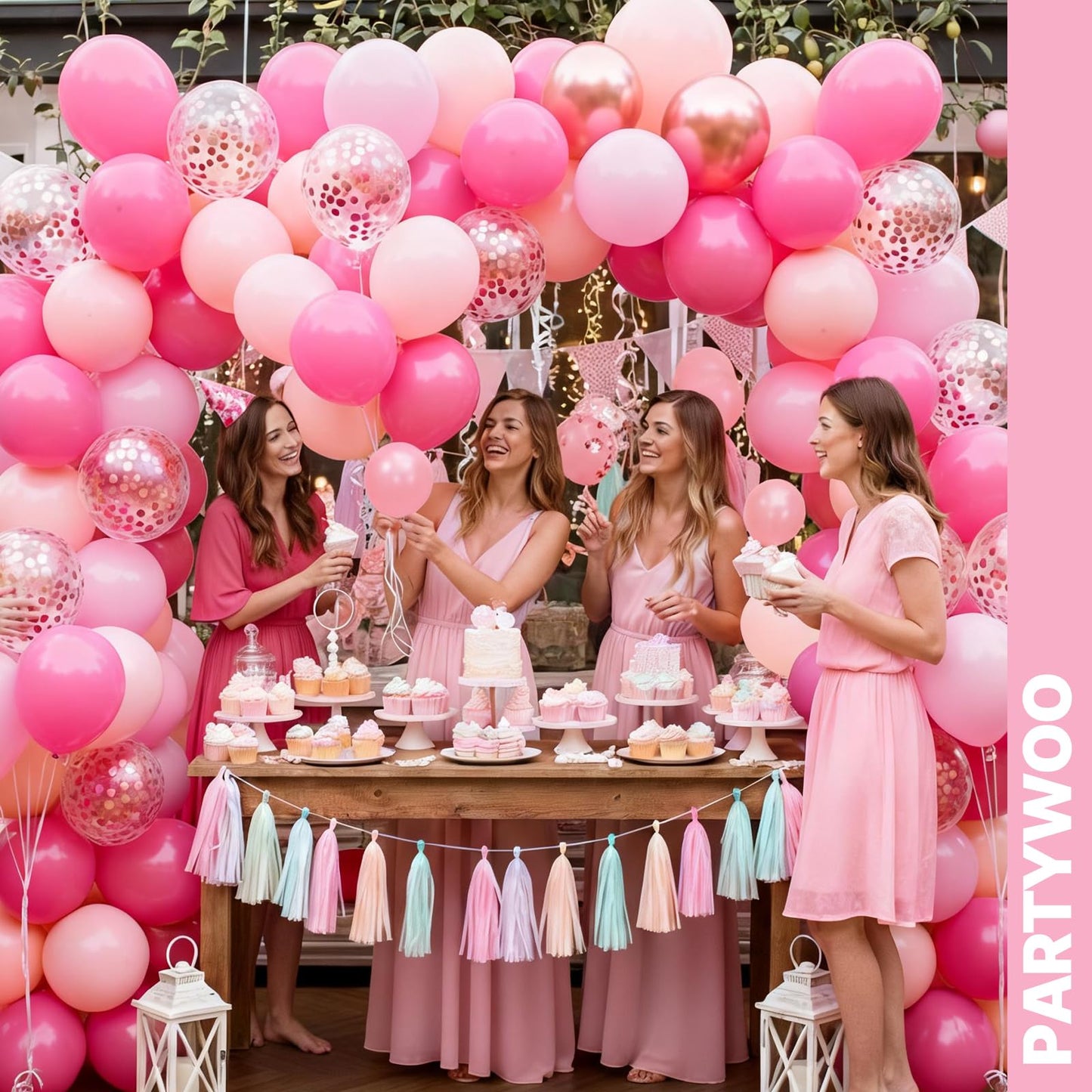 PartyWoo Pink Balloons 66pcs 12 Inch Pearl Metallic Mauve Magenta Fuchsia Hot Pink Confetti Latex Balloons for Gender Reveal Bridal Shower Baby Shower Princess Theme Birthday Party Decorations