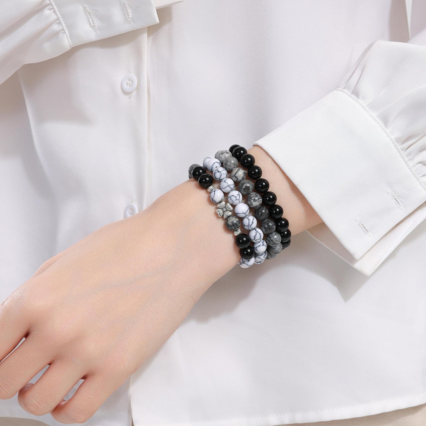 Fengling 4 PCS Beaded Crystal Bracelet for Women 8mm Natural Gemstones Handmade Bracelet Healing Stretch Bracelets Crystal Jewelry for Women Gifts