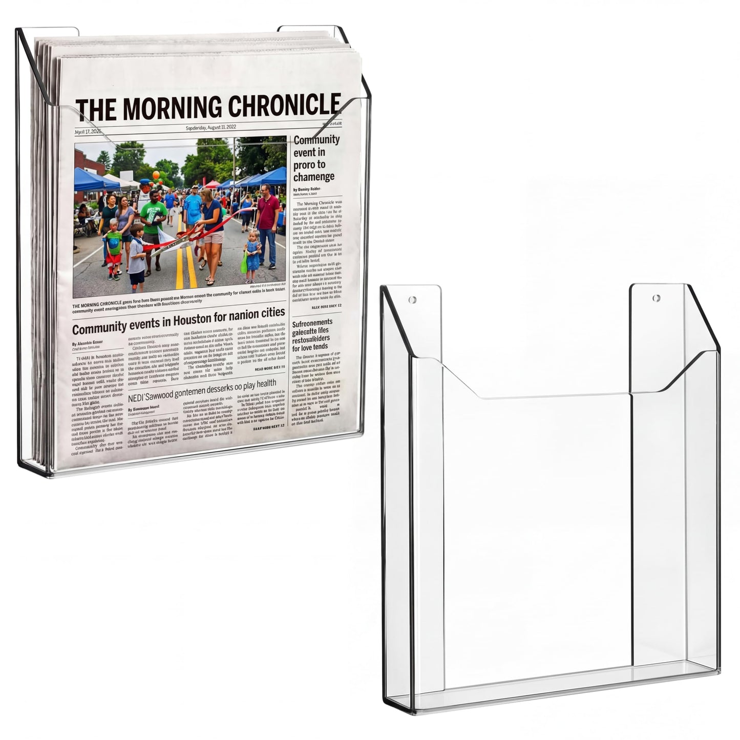 Sliner 2 Pcs Wall-mounted Single Pocket Newspaper Holder Acrylic Brochure Holder Clear Acrylic Display Holders for Home Office Waiting Room Magazine Mail Organizer, 13.38 x 11.50 x 2.24 Inches