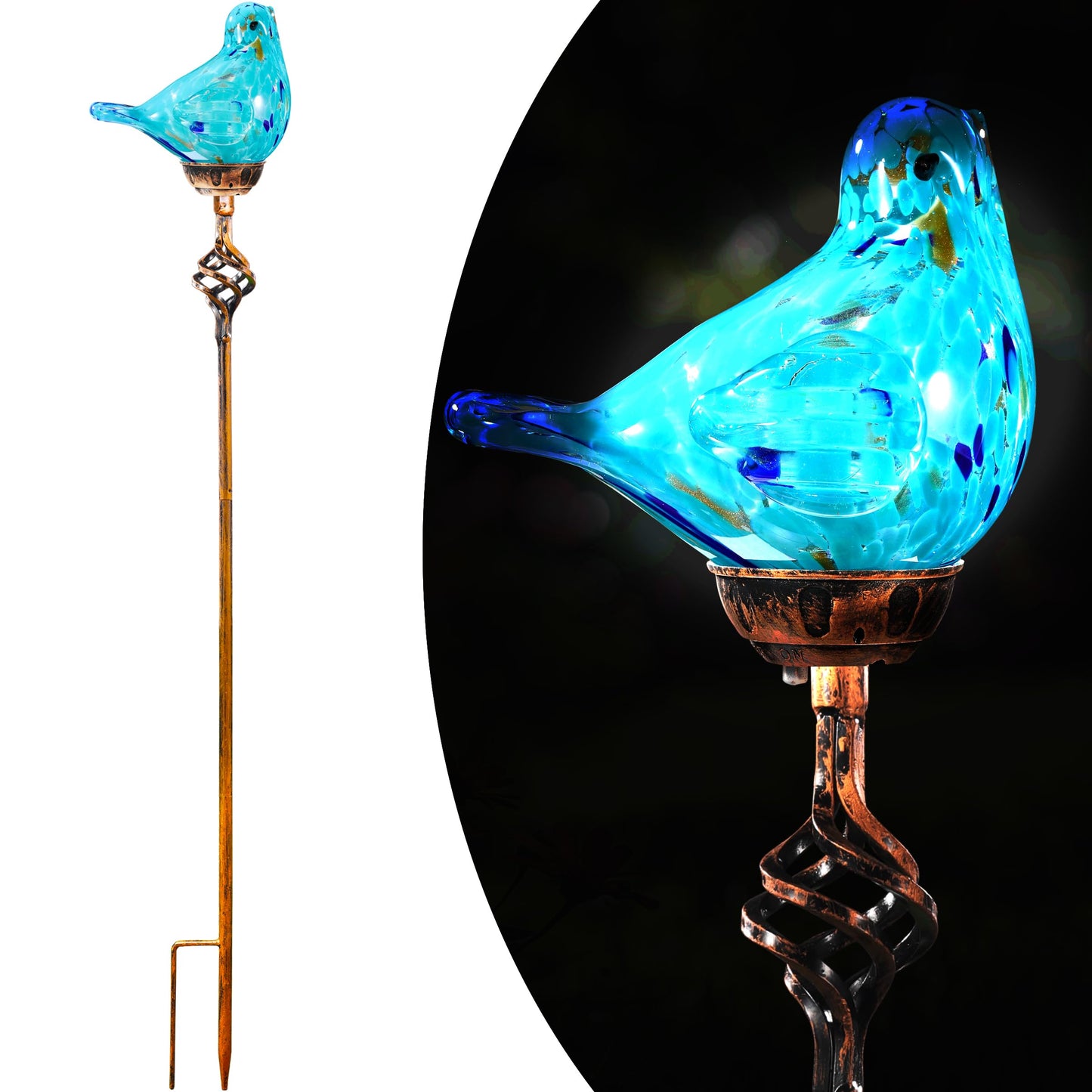 Naboher Decorative Solar Lights, Outdoor Solar Bird Stake Lights, Hand Blown Glass Decorative Garden Pathway Lights Outdoor Waterproof Glass Stakes (Light Blue)