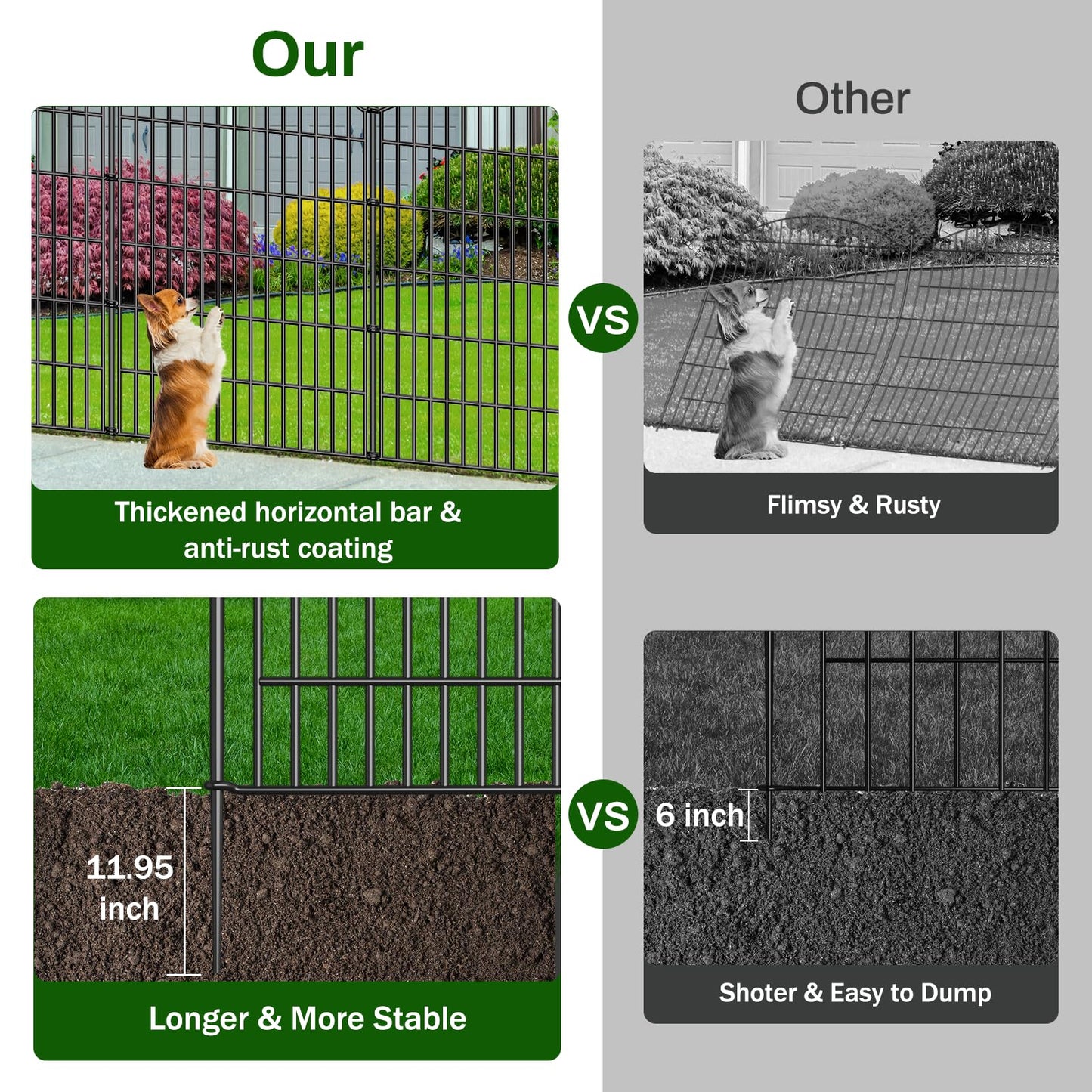 10 Panels No Dig Decorative Garden Fence - 40 in (H) x 23.6 ft (L), Dog Fence Outdoor for Yard，Rustproof Metal Animal Barrier Ground Stakes Fencing for Garden, Patio, Flower Bed