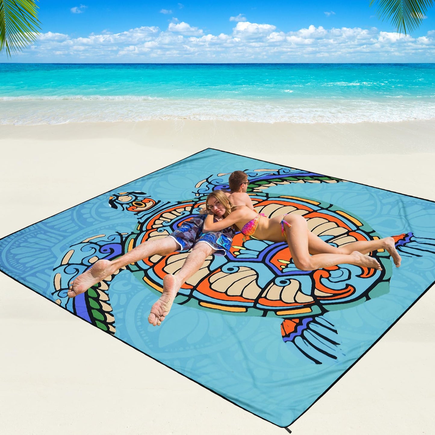 Beach Blanket Waterproof Sandproof Beach Mat 79" X 83"/10'x9'for 2-8 Adults Quick Drying Outdoor Picnic Mat Beach Accessories for Travel, Camping, Hiking