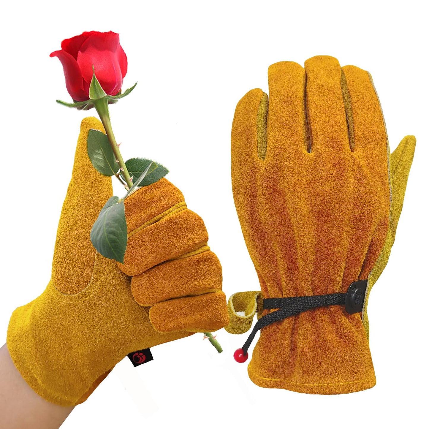 AOUCHI Leather Work Gloves for Men Women with Cotton Lining, Large Thorn Proof Cactus Gardening Yard Work Gloves for Rose Pruning, Heavy Duty TIG/MIG Welding, Construction, Large