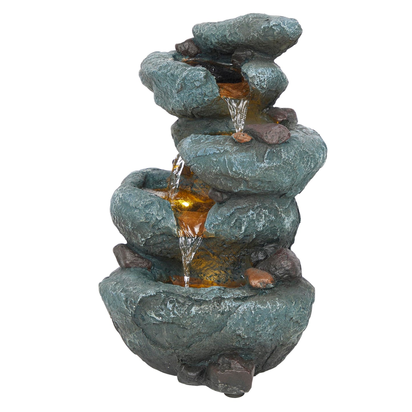 Alpine Corporation TZL418 14" 3 Tier Rock Fountain with LED Lights, Elegant Cascading Water Feature for Tabletop, Indoor Decor, Relaxing Stone Waterfall for Home & Office, Gray