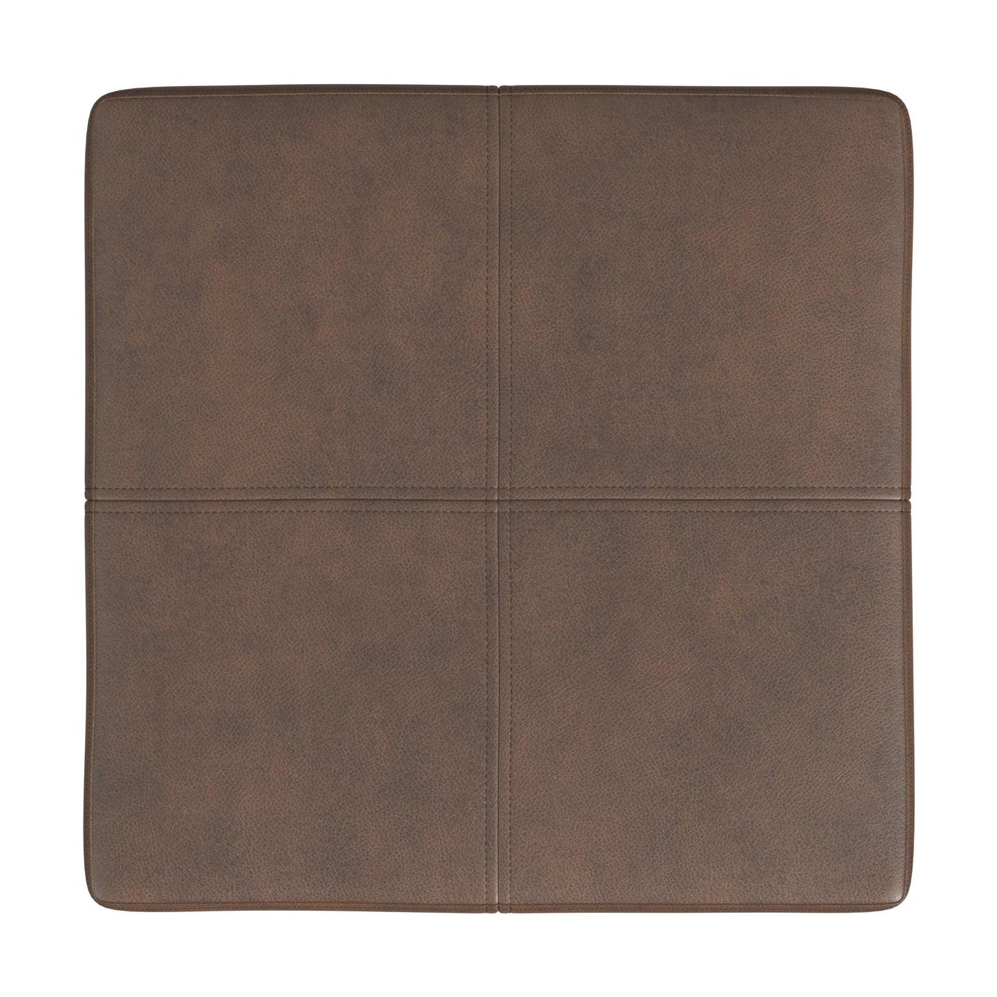 Homepop Decorative Large Square Gold Metal Ottoman | Ottoman Stool for Living Room & Bedroom | Decorative Home Furniture (Brown Faux Leather)