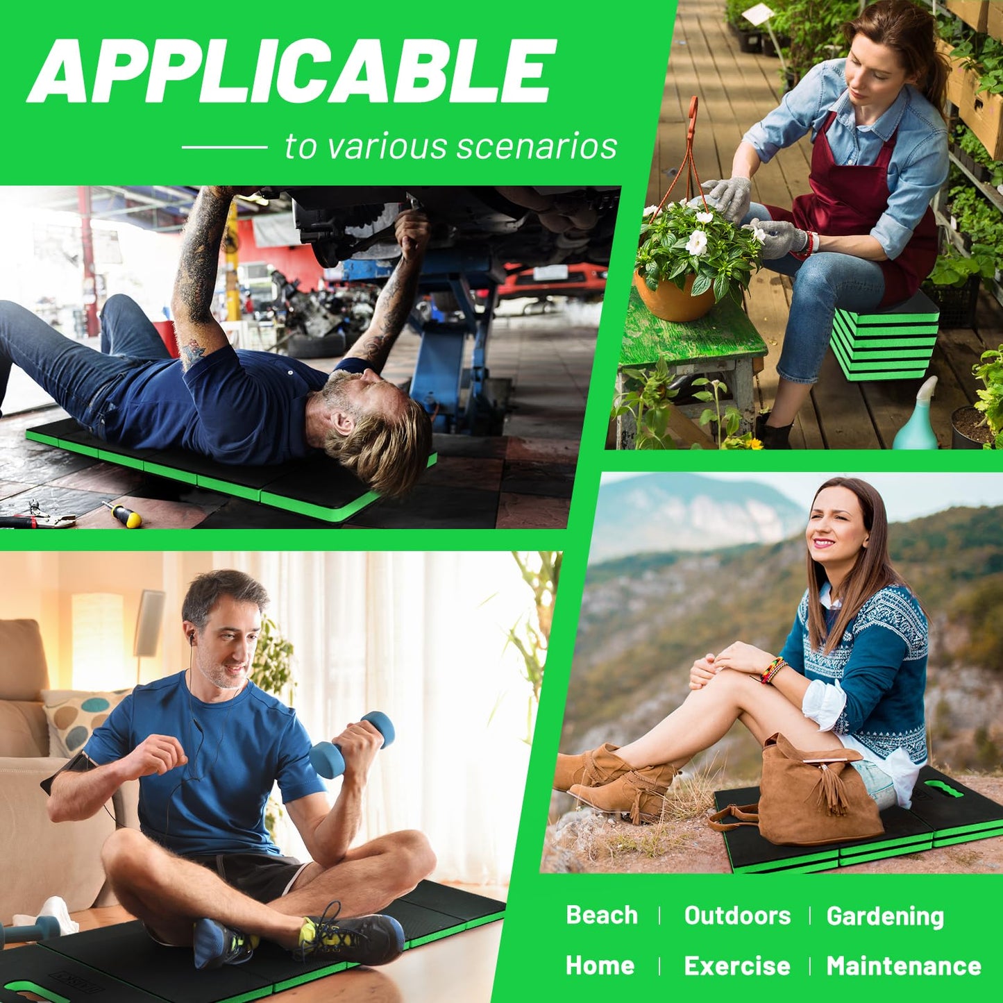 HAISKY Foldable Mechanic Mat Kneeling Pad, Extra Thick Density EVA Foam Portable 6-Fold Kneeling Mat, 45" x 16" for Working Under Car, Gardening, Yardwork, Workshop Repairing, Camping