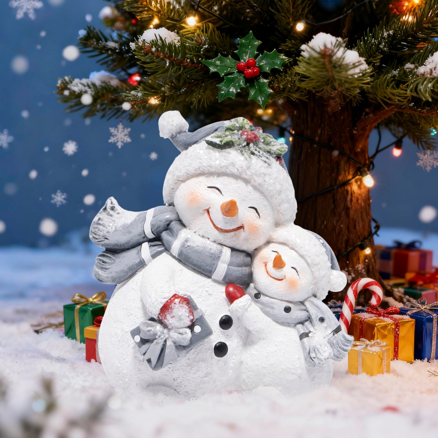 Hodao Snowman Figurines Decorations, Resin Snowman Ornaments for Indoor Home Decor, Cute Holiday Figurine Gifts for Bedroom, Living Room, Winter New Year Gift，Office Table Display