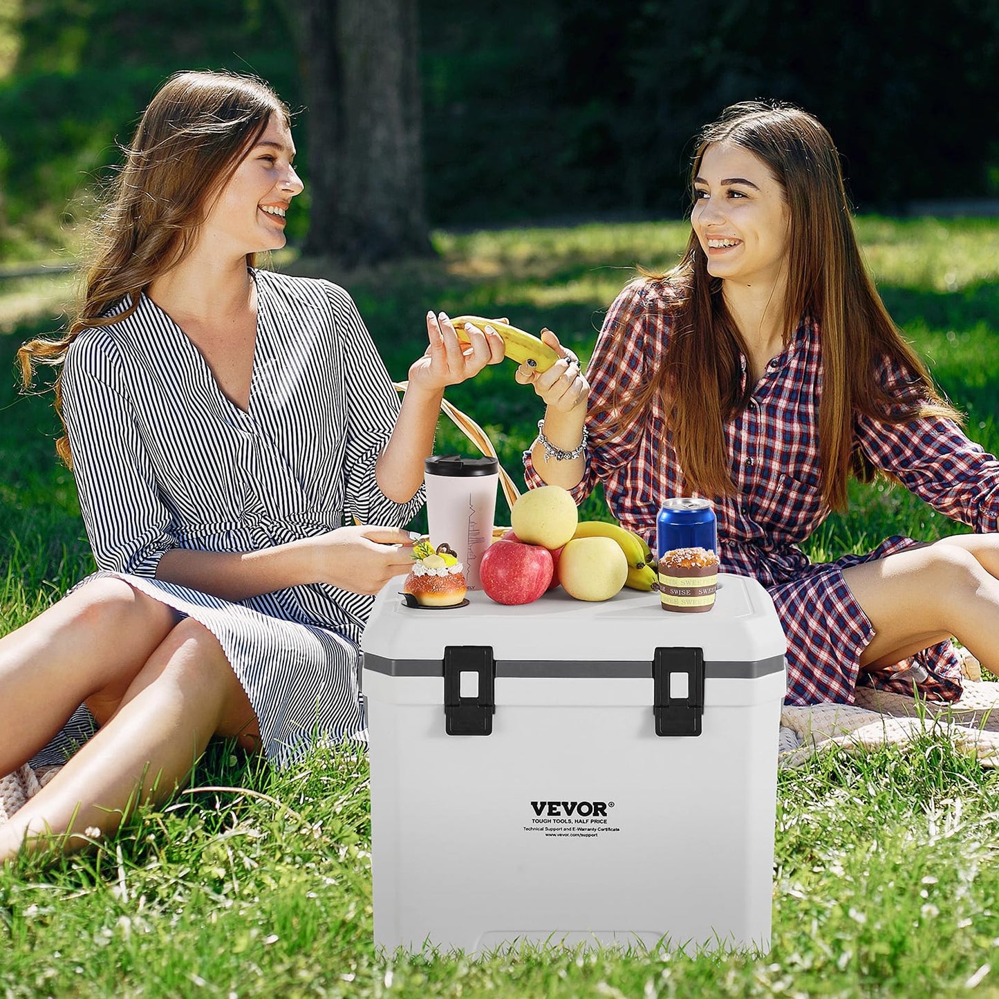 VEVOR Portable Cooler, 38 QT Hard Cooler with Ice Retention, Heavy-Duty Handles and Cup Holder, Lightweight Rigid Material Insulated Portable Cooler, Suitable for Family Picnics and Long Trips