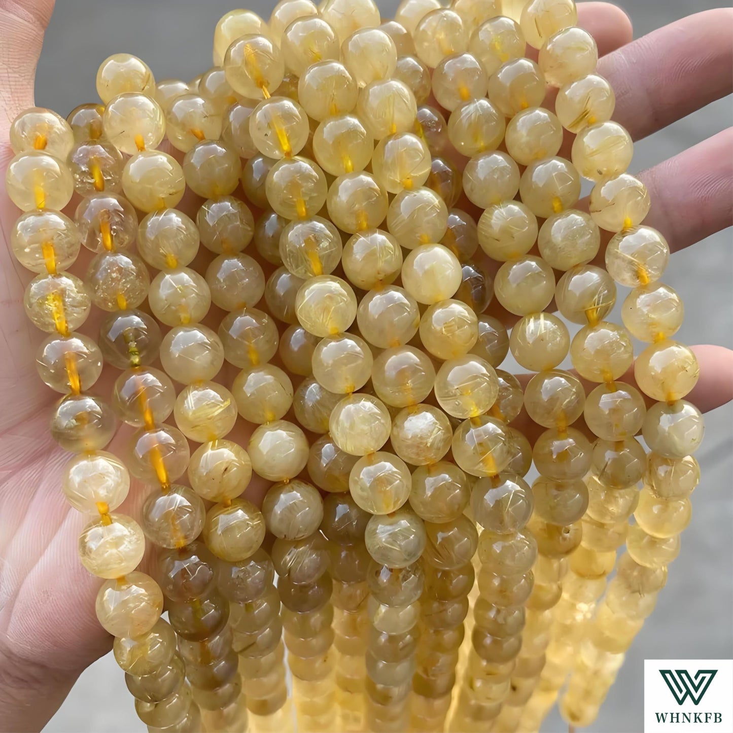WHNKFB 8mm 50PCS Natural Frosted Gold Rutilated Quartz Round Beads, Cotton-Like Included Loose Crystal Beads for Jewelry Making Craft - 4mm 6mm 8mm 10mm Options with Free Elastic Cord