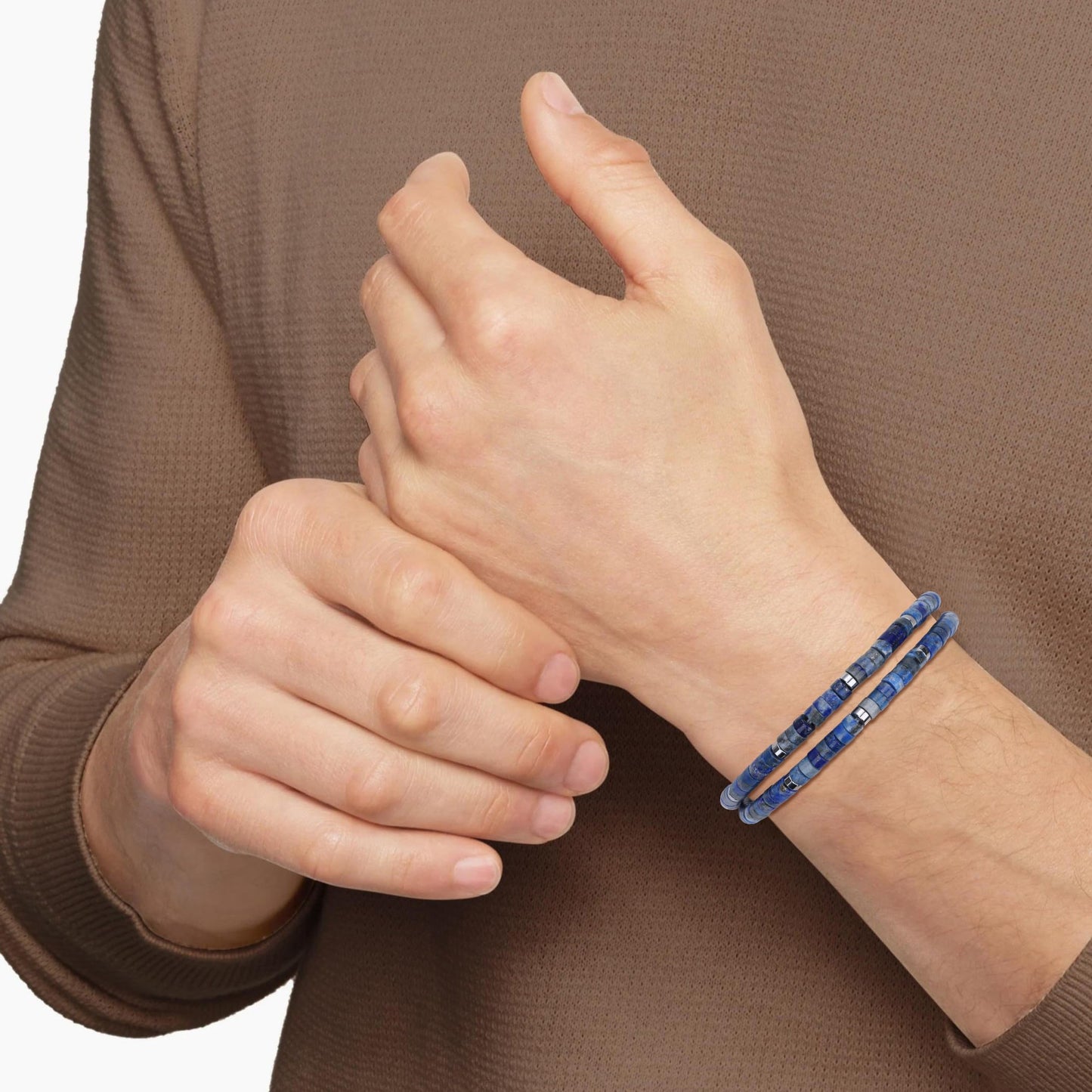 COAI Lapis Lazuli Bracelet for Men, Layered Blue Stone Heishi Beads Bracelet for Men L