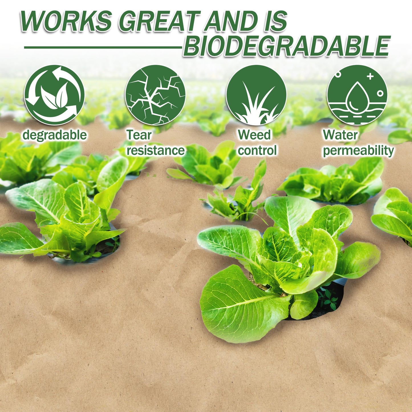 120 x 4 Ft Biodegradable Paper Weed Barrier, Garden Paper Weed Barrier with U-Shaped Ground Nails, Biodegradable Landscape Fabric, Weedguard Plus Paper Mulch for Weed Control & Holds Soil Moisture