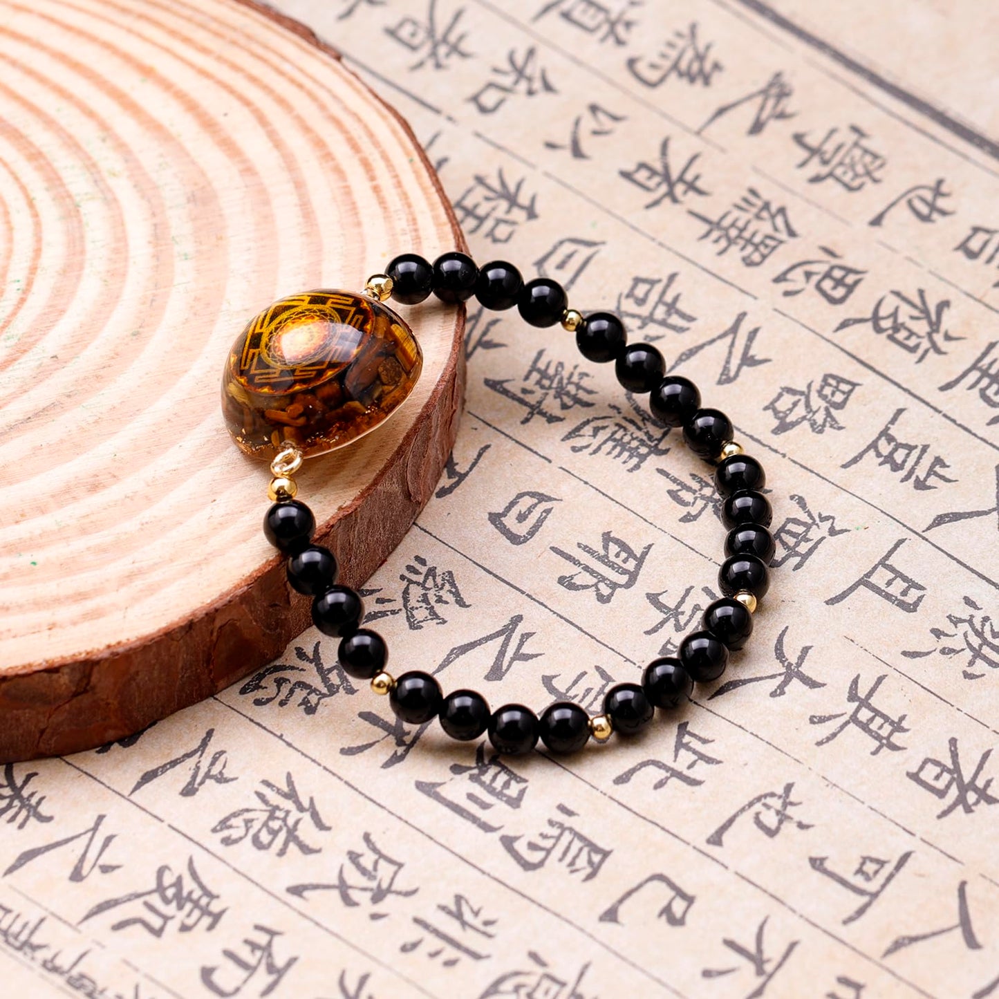 Day Day Up Natural Tiger's Eye & Black Onyx Orgone Energy Bracelet - 7 Chakra Balancing, Stretch Healing Stone Beads, Spiritual Jewelry for Protection & Wealth (Style 2)