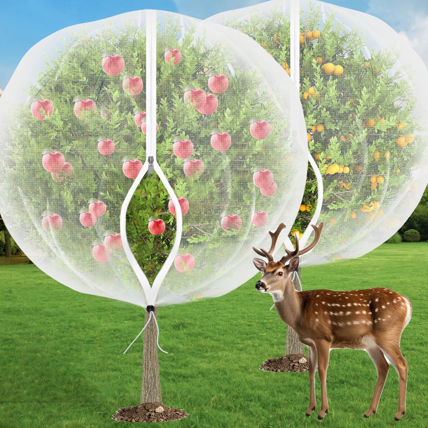 VITI Fruit Tree Netting for Cicadas - with 2Pcs 6Ftx5.3Ft Zipper&Drawstring Protection for Your Fruit Trees Garden Bird Netting Covers Blueberry Bush Tomato Bug Plant Protection Cherry Apple Tree