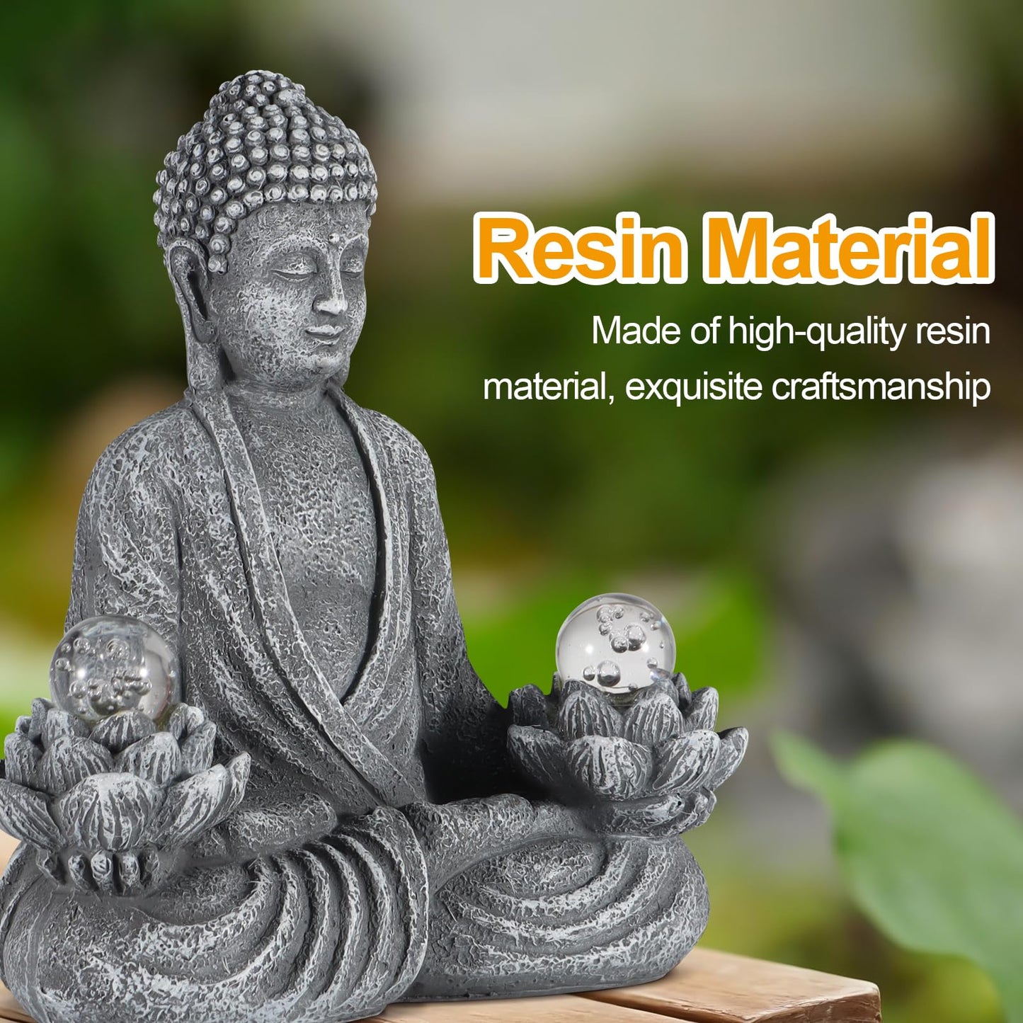 nawaza Buddha Statue Garden 8.2″ Solar Resin for Home Decor Yard Garden Patio Lawn Ornaments, Prayer Spiritual Living Figurine, Decor Outdoor Buddha Figurine Premium Gray