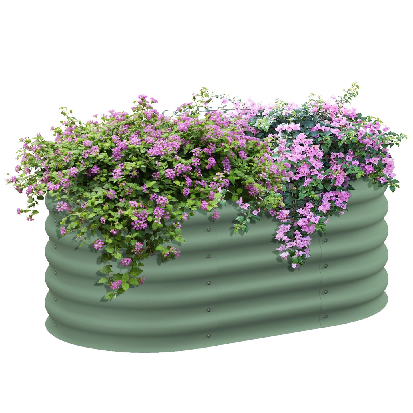 3.5' x 2' x 1.4' Galvanized Raised Garden Bed Kit, Outdoor Metal Elevated Planter Box with Safety Edging, Easy DIY Stock Tank for Growing Flowers, Herbs Vegetables, Green