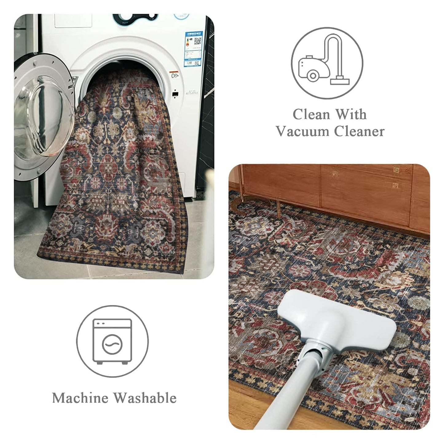 RUGSURE Washable Area Rugs - Perfect for Living Room, Bedroom, Kids Room, Nursery - Stain & Water Resistant Non-Slip, Pet & Child Friendly, Vintage Tribal Area Rugs (Rust, 3' x 5 ')