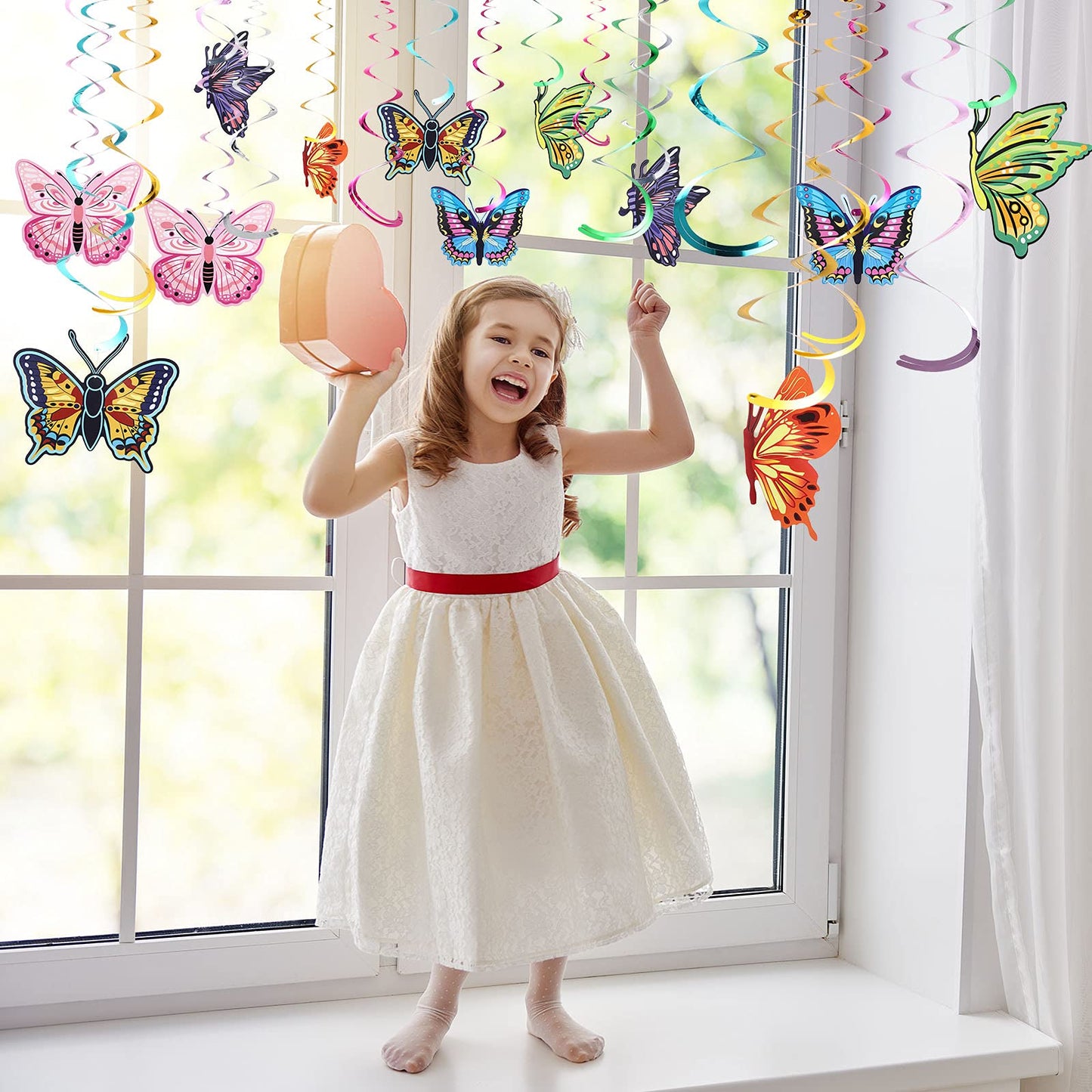36 Pcs Spring Summer Butterfly Party Decoration Hanging Ceiling Swirl Streamer Large Paper Butterfly Decor for Classroom Office Mothers Day Home Garden Girl Birthday Baby Shower Wedding Tea Party