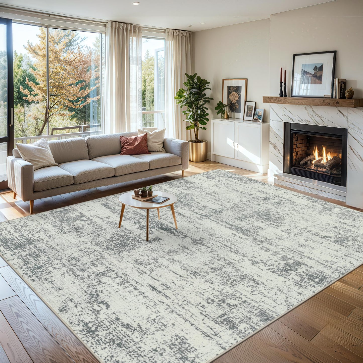 Area Rugs Living Room Rug - 5x7 Washable Modern Abstract Soft Neutral Non-Slip Carpet Large Indoor Floor Stain Resistant Thin Carpets for Bedroom Dining Room Farmhouse Nursery Home Office Grey