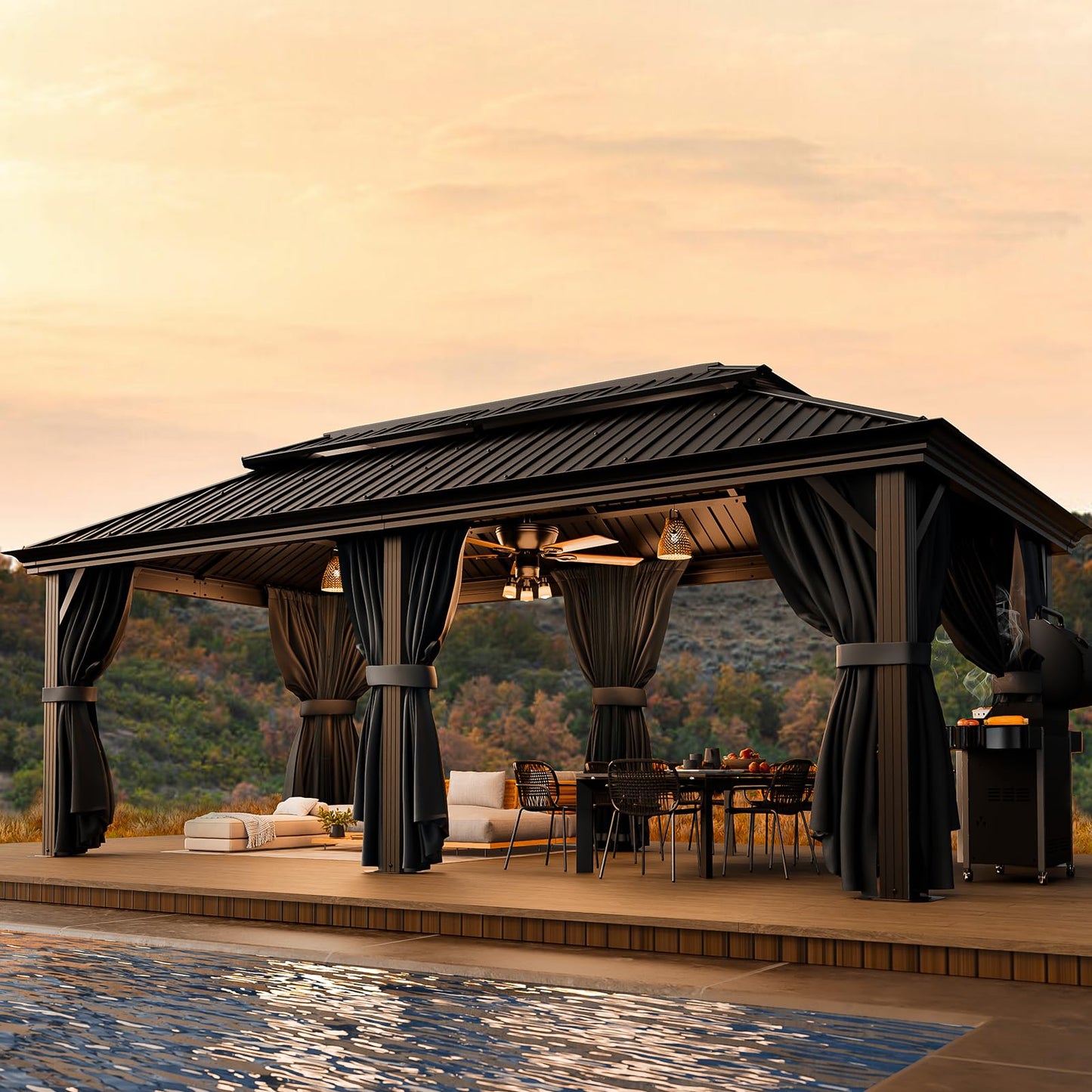 HOTEEL 12x20 Hardtop Gazebo on clearance with Metal Roof & Drainage System, Heavy Duty Galvanized Steel Gazebo with Aluminum Frame, Privacy Curtains and Netting, for All-Weather, Black (2026 Upgraded)