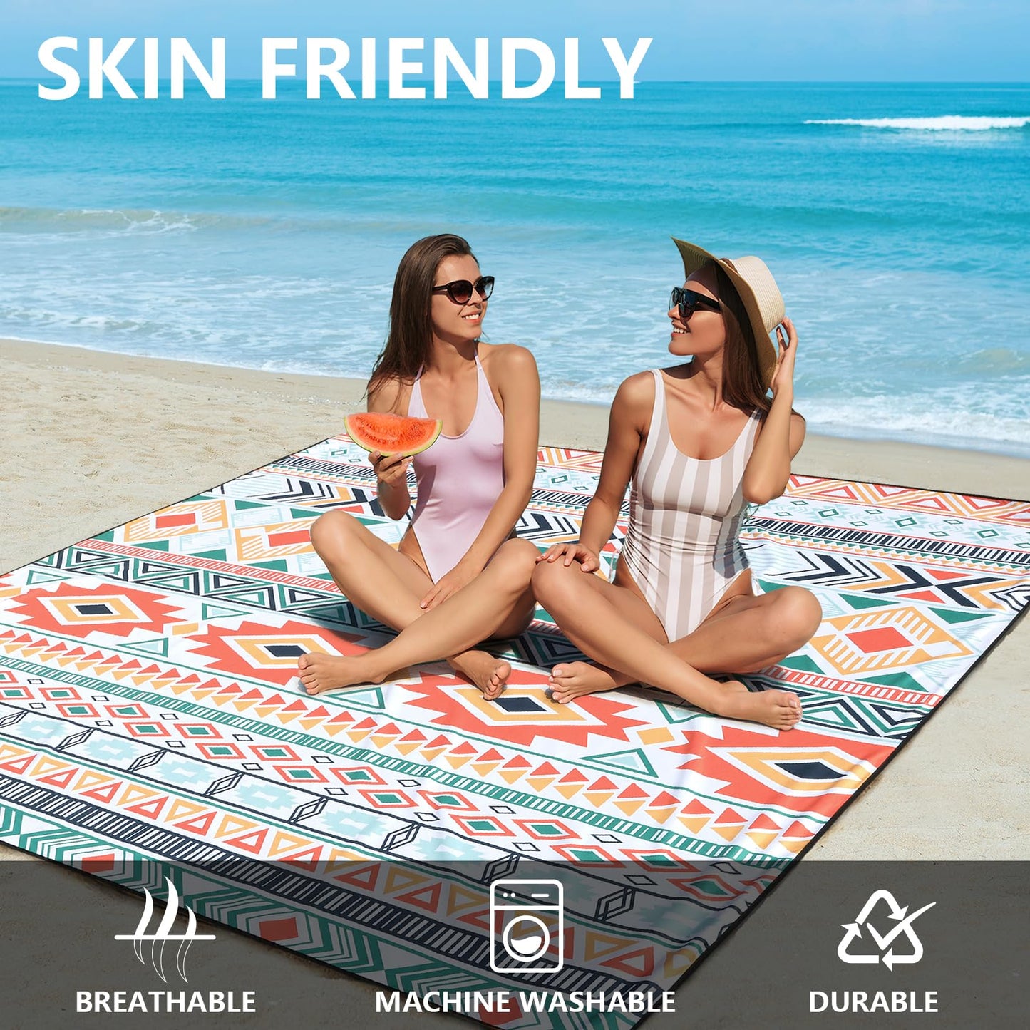 HIHOHO Beach Blanket Waterproof Sandproof Extra Large Beach Mat 79" X 83"/120"x108"for 1-8 Adults Quick Drying Durable Outdoor Picnic Mat for Beach Travel Camping Hiking