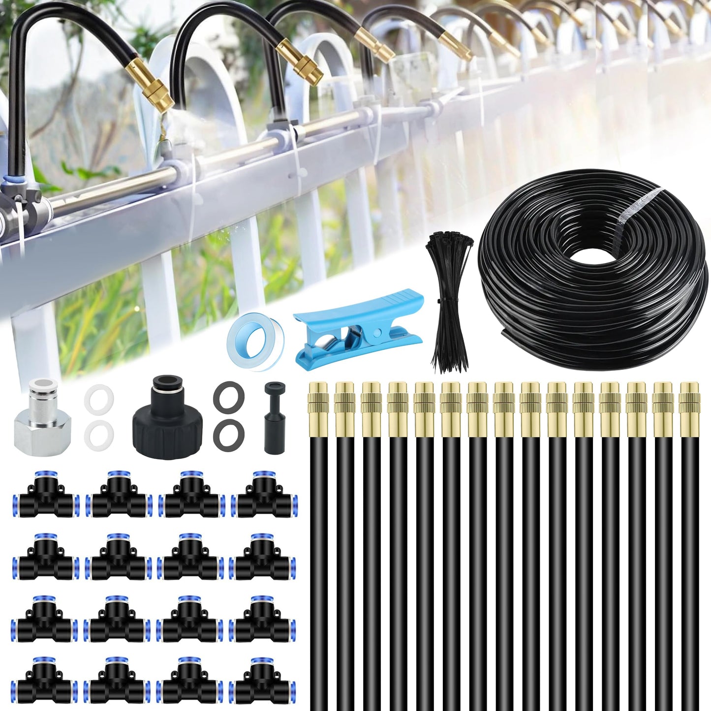 Dianrui 360° Curved Garden Automatic Irrigation System—50FT Drip Irrigation System for Garden, Garden Mister System for Greenhouse, Yard, Lawn, Plant (Dropper Atomizing Mist Nozzles, 5/16")