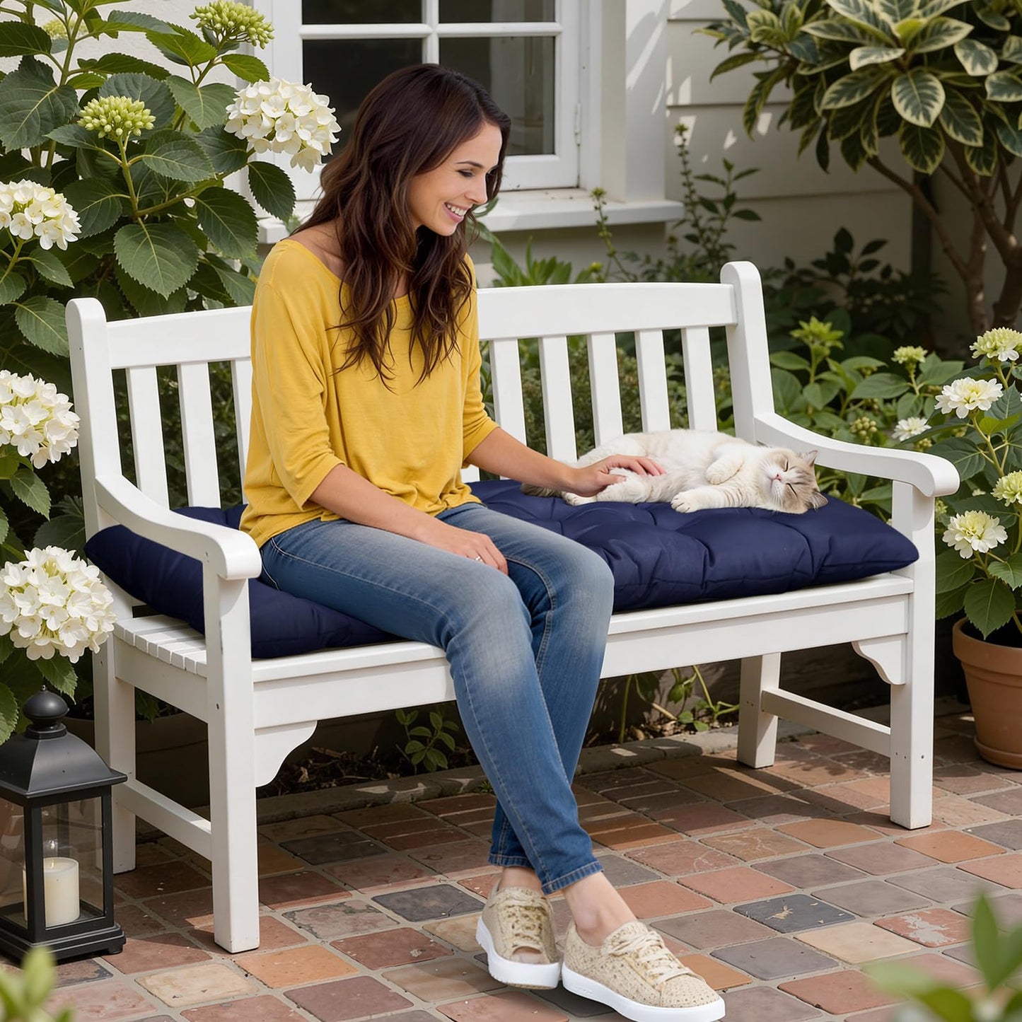 Gnostik Bench Cushion for Indoor/Outdoor Furniture, 48x20 Inch, Dark Grey Water-Repellent Long Bench Seat Pads for Garden, Porch Swing