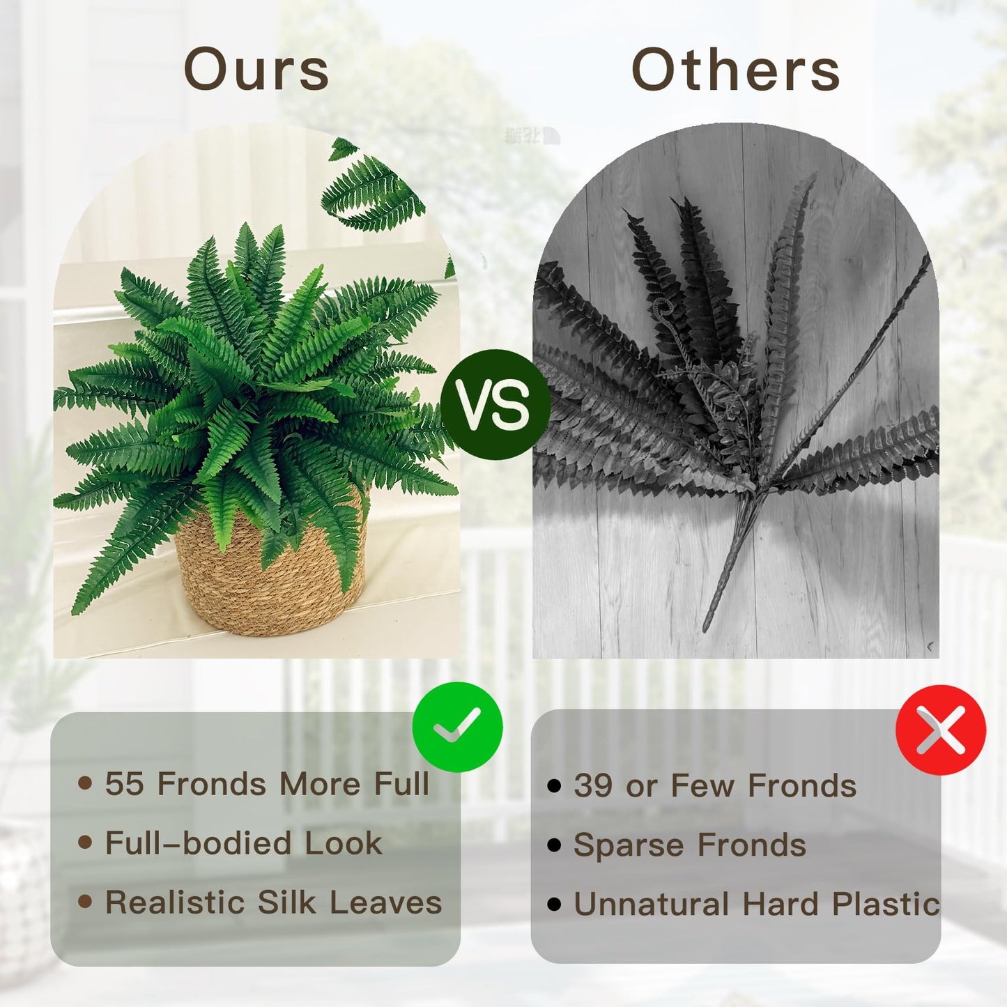 Senjie Artificial Boston Fern 2 Set 55 Branches Fake Ferns for Outdoors 32Inch Faux Plant for Home Living Room Office Decor